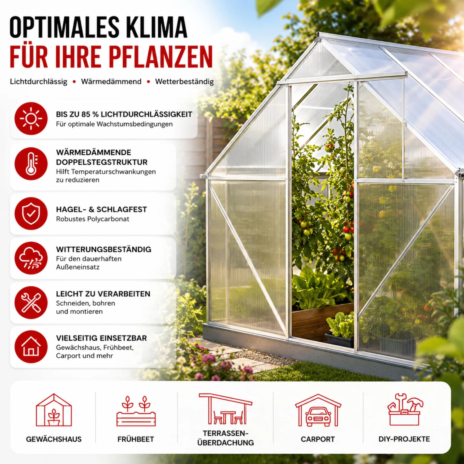 KARAT płyty komorowe z poliwęglanu 10,25 m² 60,5 x 121 cm grubość 6 mm 14 sztuk