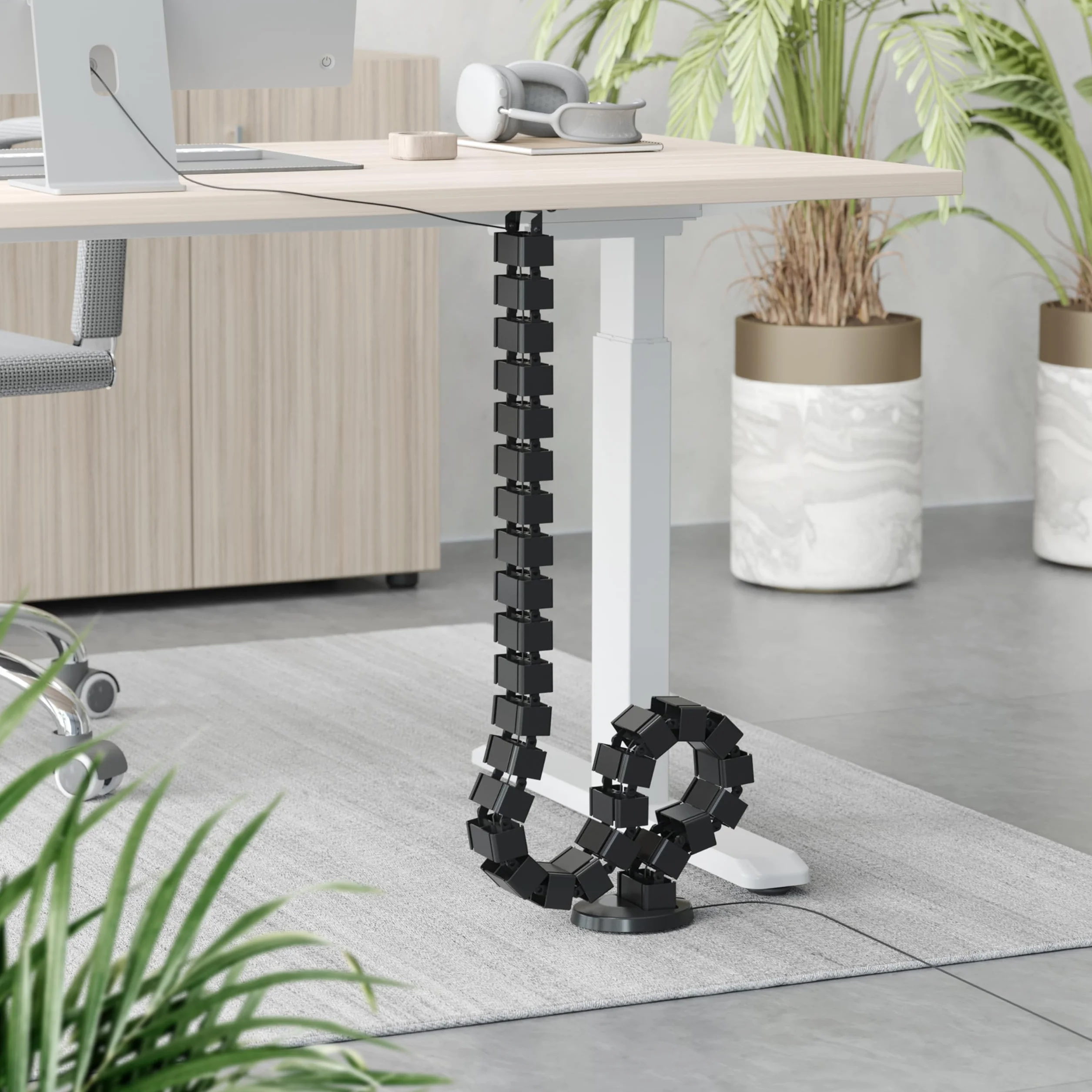 RICOO Uniwersalny kanał kablowy do zarządzania kablami do biurka Z0101-B długość 128 cm elastyczny kręgosłup korytko kablowe kanał kablowy wąż kablowy prowadzenie kabli, czarny