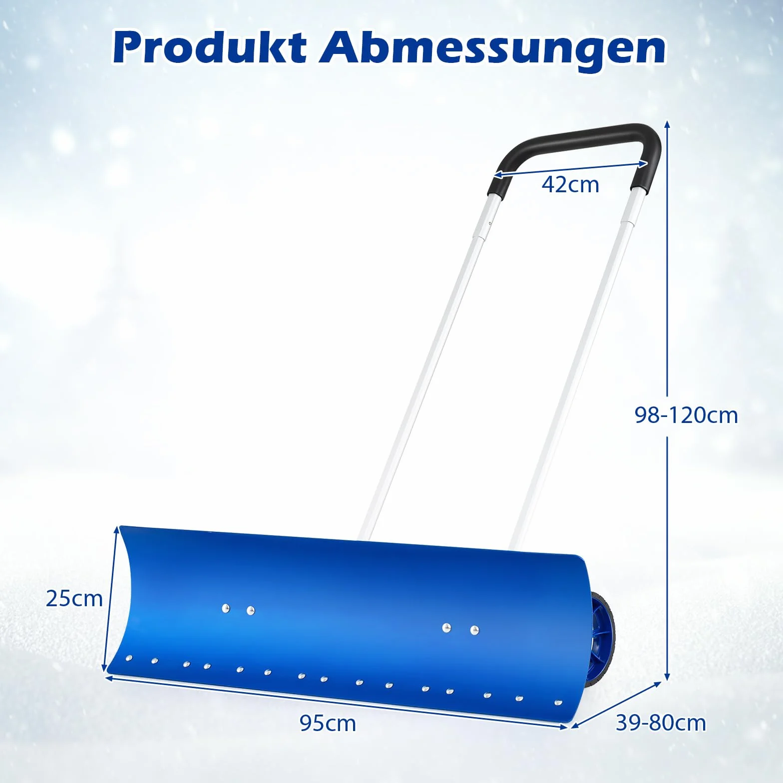 COSTWAY Łopata do śniegu na kółkach, tarcza do śniegu 95 cm, z regulacją wysokości, szufla do śniegu z obustronnie nachylonym ostrzem, odśnieżarka aluminiowa, składana, zajmuje mało miejsca