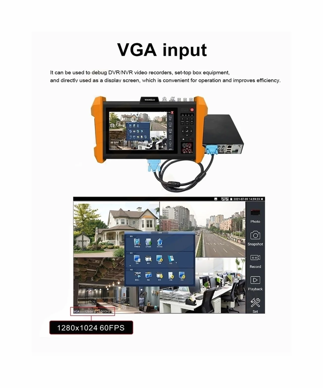 Tester CCTV, 7-calowy 8K tester CCTV H.265 Wielofunkcyjny | Z moduł optyczny SFP AHD CVI TVI SDI Generator pasków kolorów w jednym monitorze testowym do testowania kamer CCTV i IP.