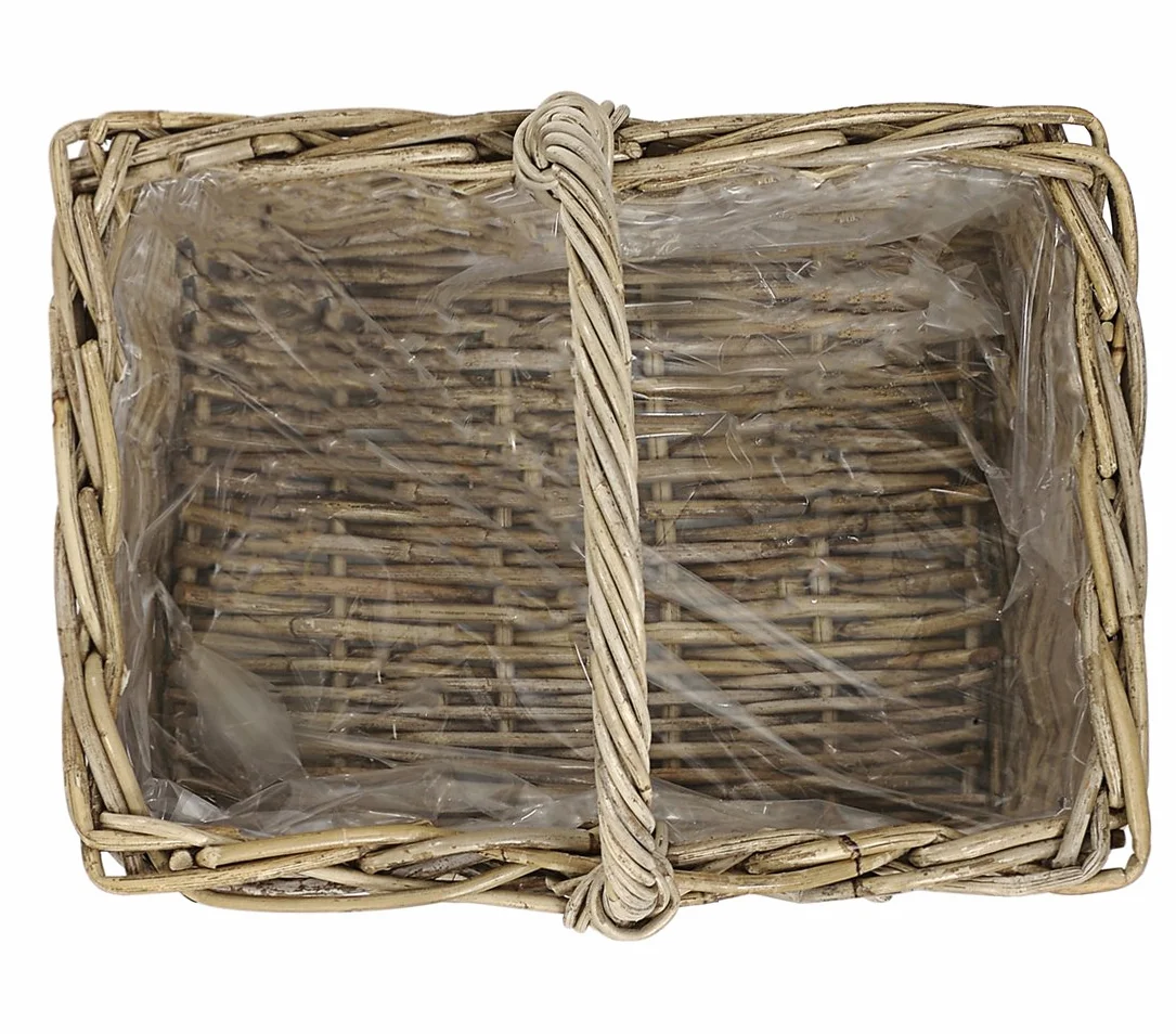 Dehner rattanowy kosz na rośliny z uchwytem 40x28x30 cm szary brązowy
