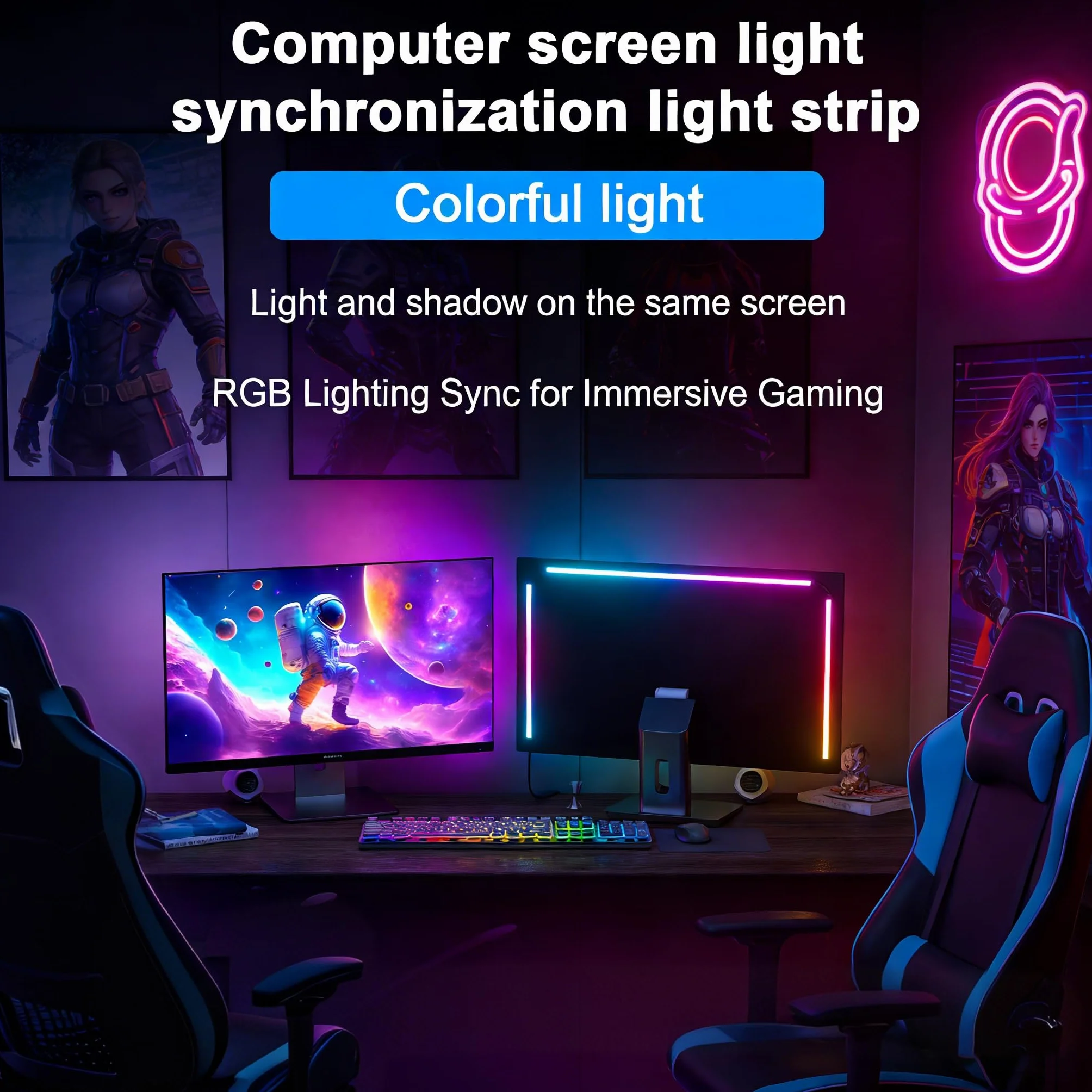 Monitor Podświetlenie LED do komputera Taśmy LED Światła Rytm muzyki Dynamiczne światło lampy Synchronizacja za monitorem Oprogramowanie Sterowanie kolorami Tryb dynamiczny do (27 cali)