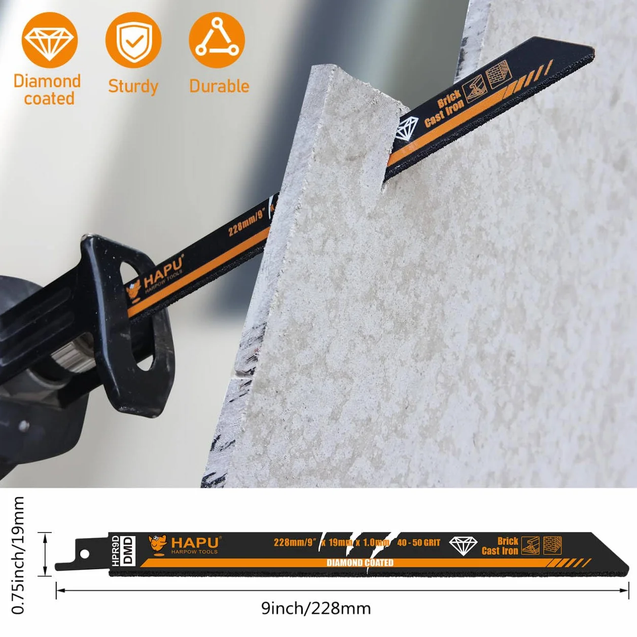 HAPU HARPOW TOOLS Brzeszczoty do piły szablastej ziarnistej 40-50 do żeliwa, muru, włókna cementowego i włókna szklanego, 22,9 cm