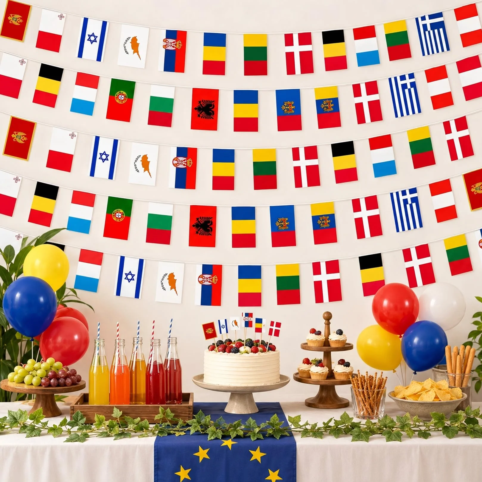 Girlanda z flagami Eurowizji 2026 12 m materiałowy łańcuch chorągiewek dwustronny 35 krajów dekoracja