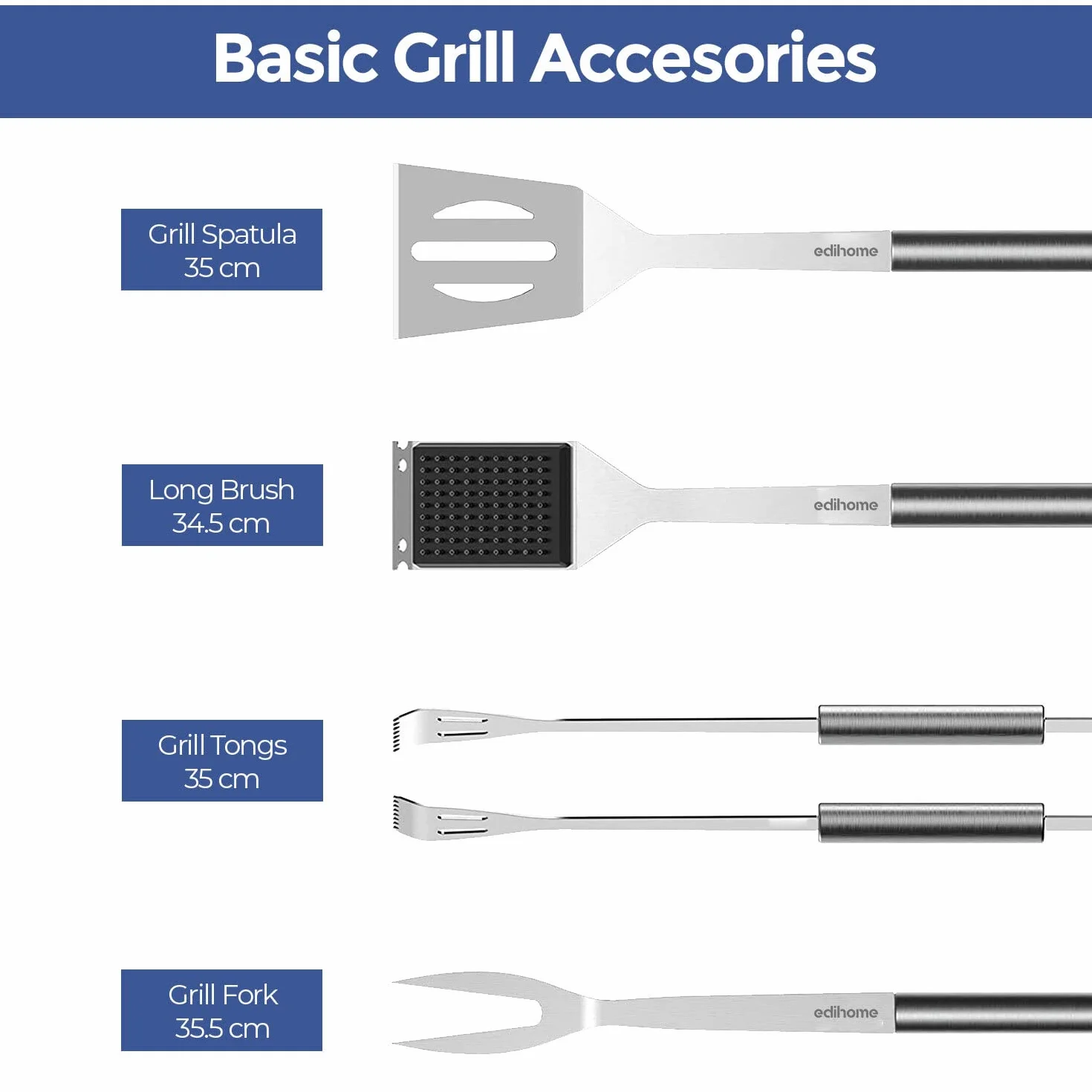 Edihome Edih-0032 Przybory do Grilowania, Srebrny, 25 sztuk