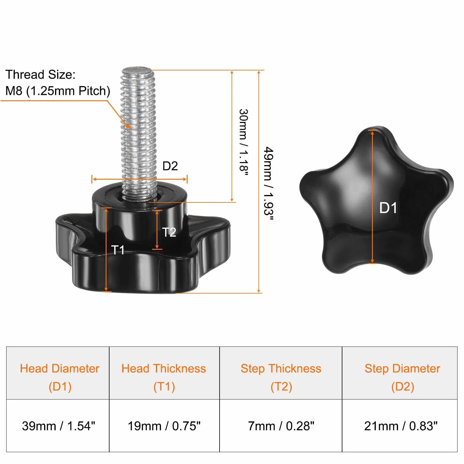 QUARKZMAN 4 sztuki śrub radełkowanych M8 x 30 mm, śruby motylkowe z gwintem, ocynkowana stal węglowa śruba z przetyczką 39 mm, okrągła śruba zaciskowa, śruba zaciskowa, śruba z uchwytem gwiazdowym