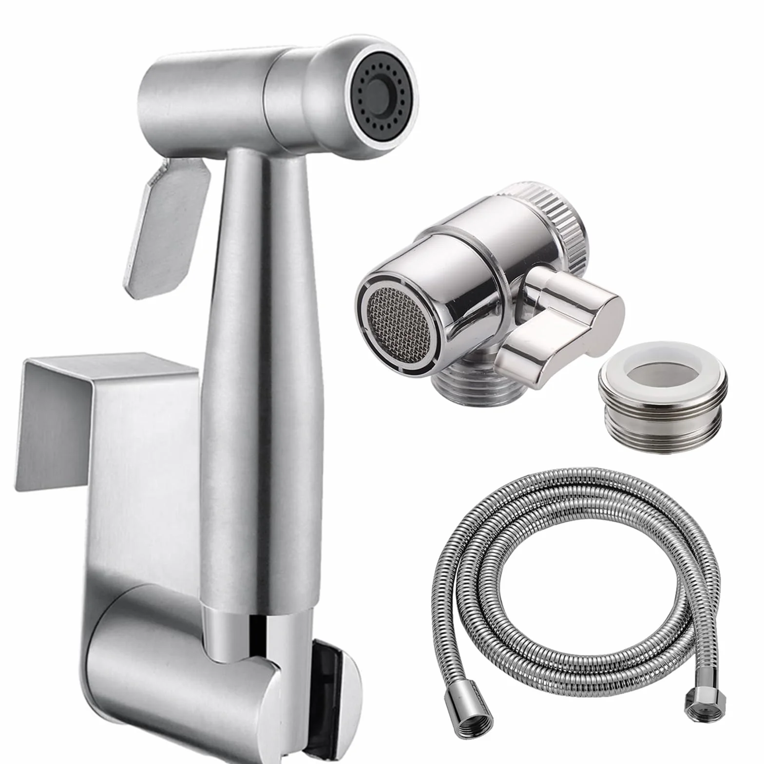 Home Handheld Bidet Zestaw toalety dla niemowląt z rozpylaczem z kranu, wężem i przyłączem, idealny do mycia włosów lub czyszczenia umywalki (srebrny)