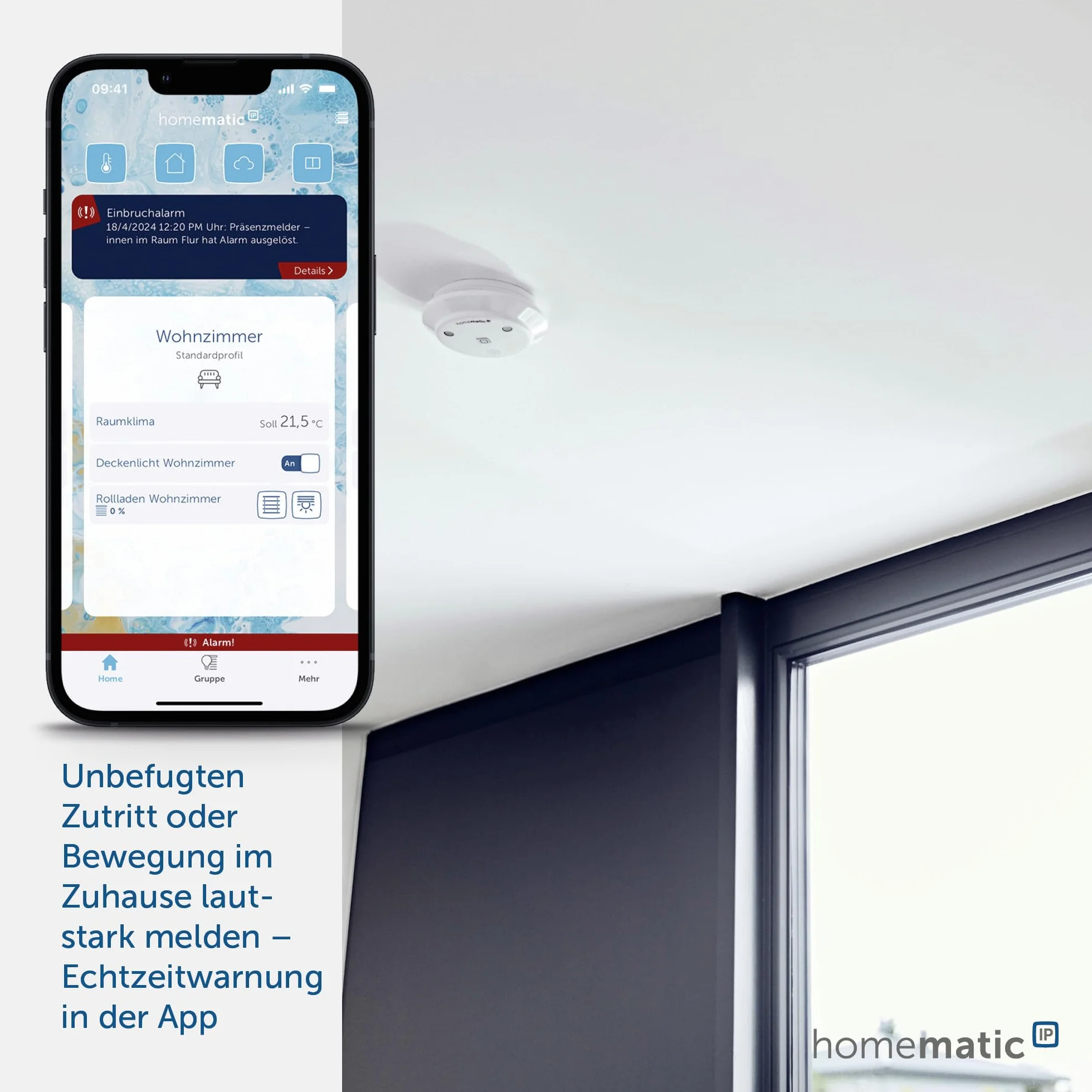 Homematic IP Syrena alarmowa Smart Home, bezprzewodowa bezprzewodowa syrena wewnętrzna z funkcją aplikacji ostrzega słyszalna, widoczna i za pomocą wiadomości push, 153825A0