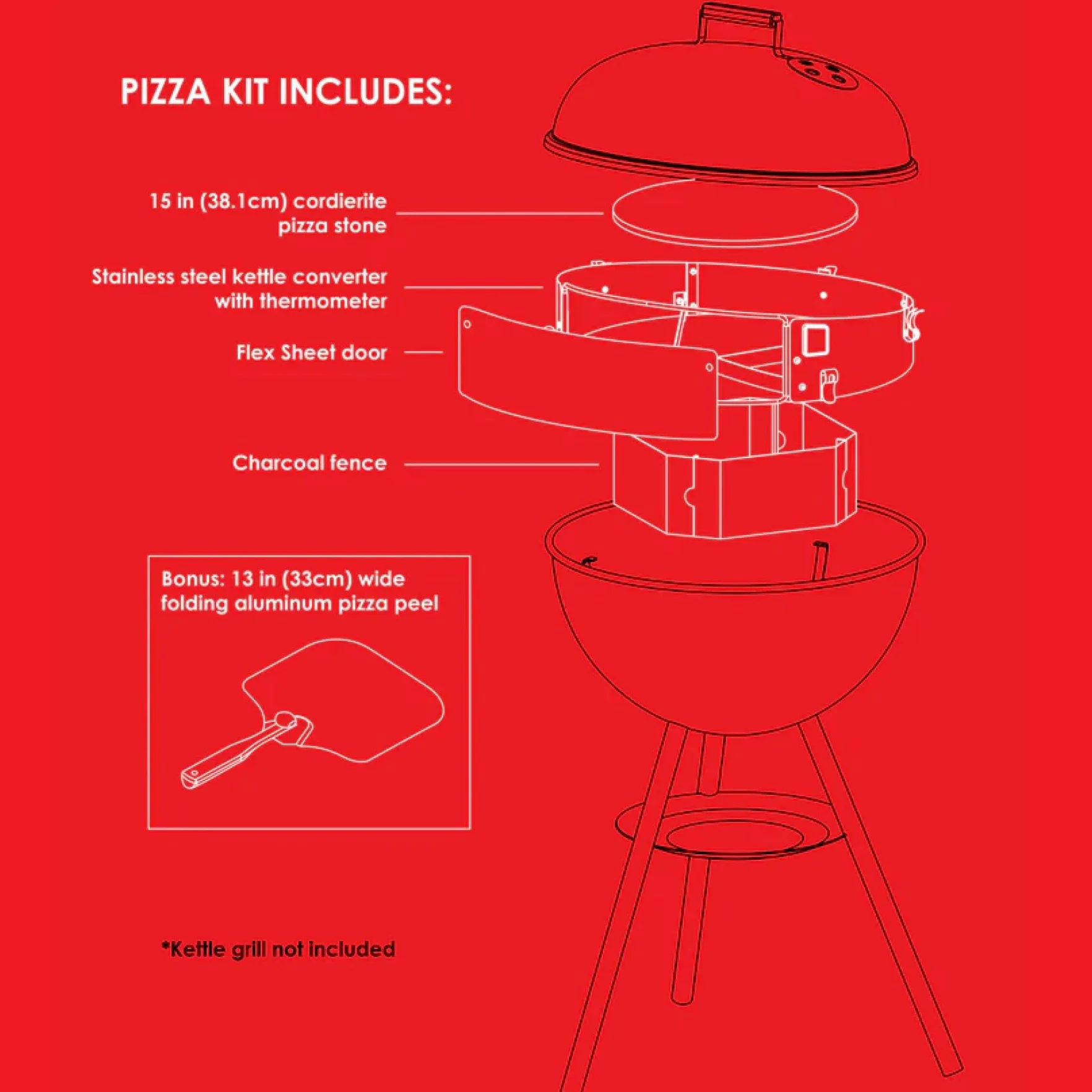 Pizzacraft Luksusowy zestaw do pizzy dla 45 cm i 22,5 cala grill czajnikowy PC7001, srebrny, 224.32