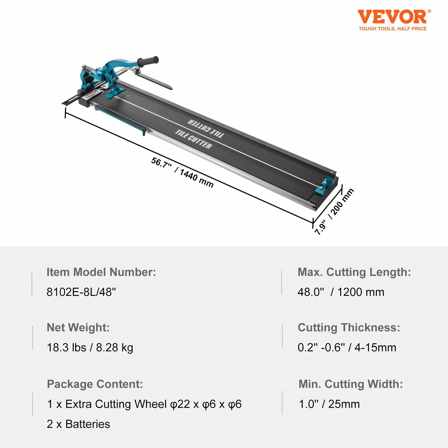 VEVOR 1200 mm ręczna przecinarka do płytek długość cięcia wydajność cięcia 120 cm z regulowaną funkcją pozycjonowania