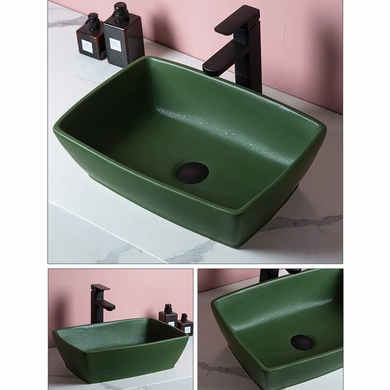 Prostokątna Umywalka Nablatowa, Minimalistyczna Porcelanowa Umywalka Artystyczna, Ceramiczna Umywalka Nablatowa, Rozmiar Greenone