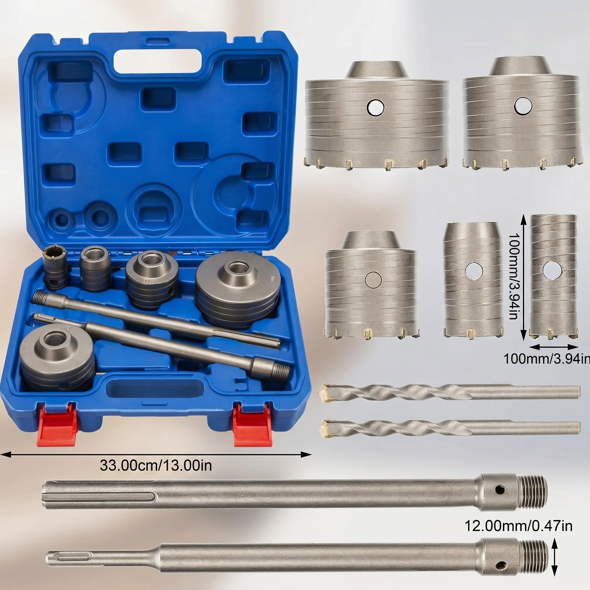 Ejoyous Zestaw otwornic, 9-częściowy zestaw wierteł ze stali węglowej z trzonkiem, 30 mm 40 mm 65 mm 80 mm 100 mm do metalu i drewna, otwornica do betonu