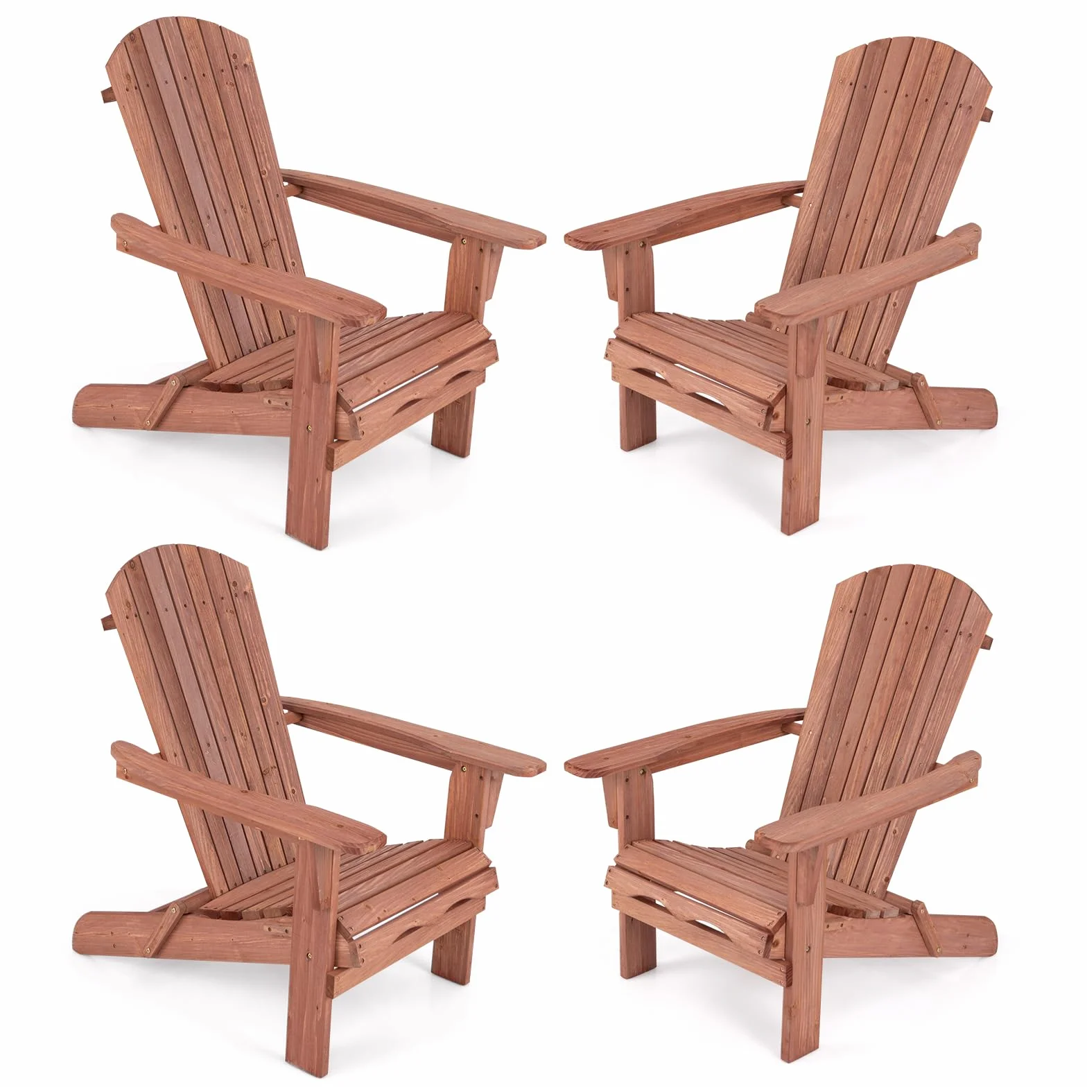 GOPLUS Adirondack zestaw krzeseł, Adirondack Chair składane z drewna jodłowego, obciążenie do 180 kg, z ergonomicznym oparciem i szerokimi podłokietnikami, drewniane krzesła do użytku na zewnątrz, do