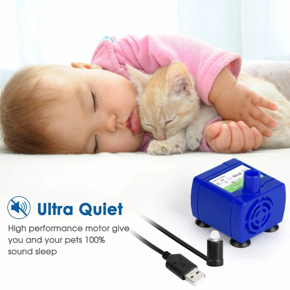 Pompa do Fontanny dla Kota Zatapialna LED 5V USB Cicha Energooszczędna