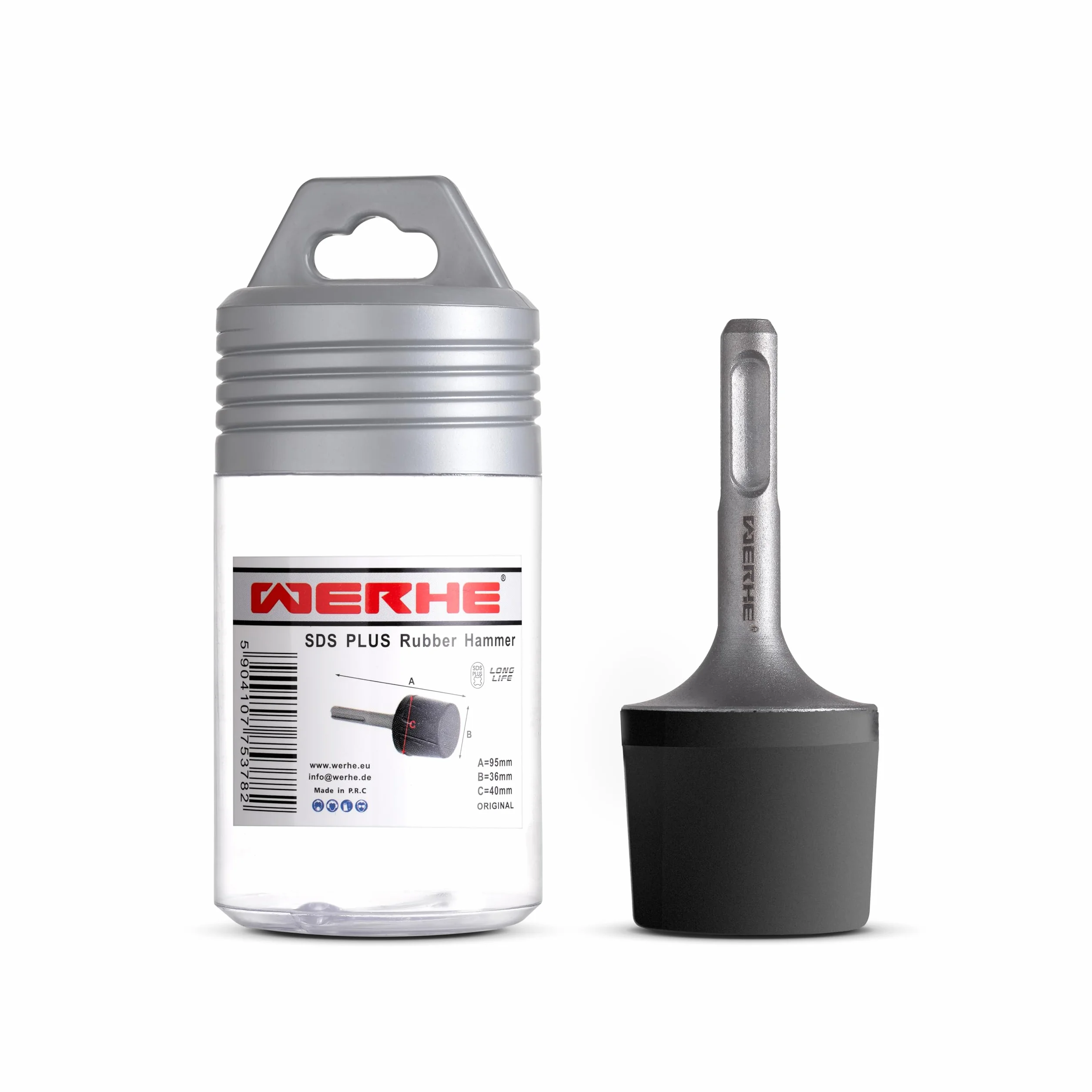 WERHE® Gumowy młotek SDS Plus do młotowiertarki o średnicy ⌀ 36 mm - gumowy młotek idealny do obróbki blachy, kostki brukowej, pali