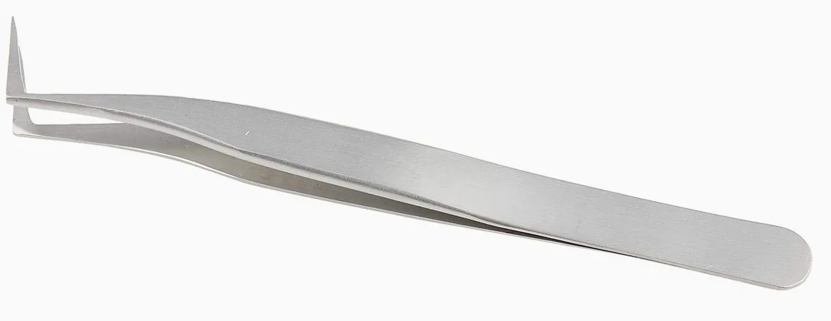 RS PRO 6. SA pęseta ze stali nierdzewnej, 115 mm zagięta, końcówka płaska, antymagnetyczna