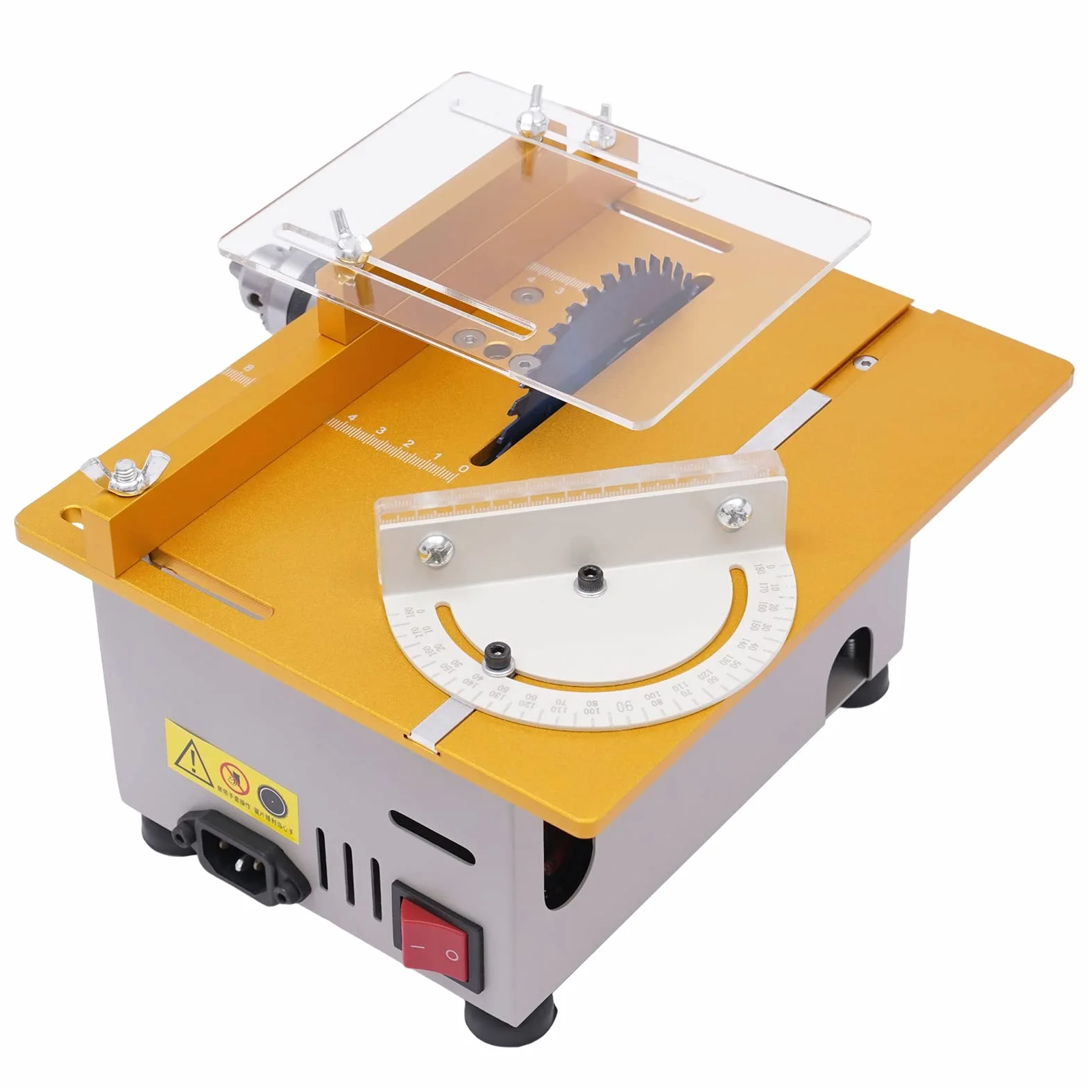 Mini stołowa pilarka tarczowa, 300 W, 9000 obr./min, 36 x 24 x 19 cm, precyzyjna piła tarczowa z regulacją wysokości i skalą laserową, płyta aluminiowa, antypoślizgowe silikonowe nóżki, do cięcia