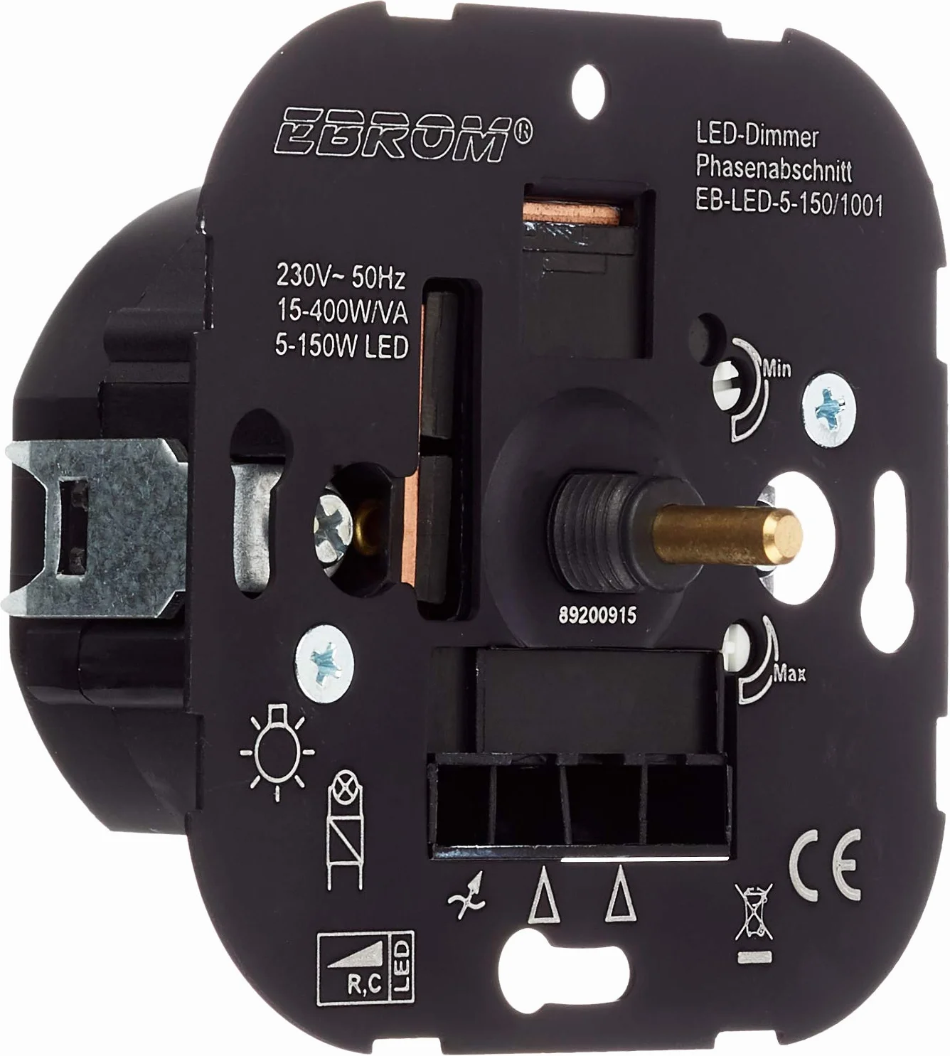 EBROM® podtynkowy ściemniacz LED z funkcją przyciemniania obrotowego, odcinka fazowego, LED 5-150 W, ściemniane halogeny itp. 15-400 W/VA, pasuje do Busch Jäger, Gira, Jung, Berker, minimalna i maksymalna jasność