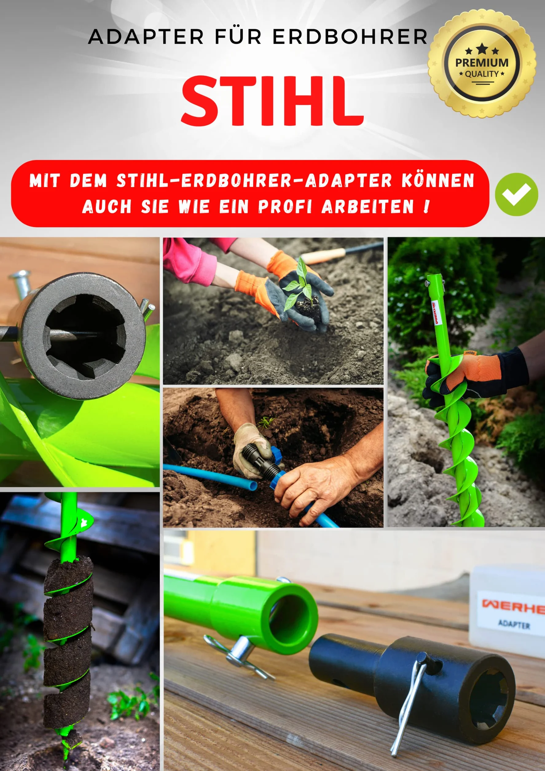 Adapter do wiertnic ziemnych kompatybilny z wiertarkami pilarskimi Stihl BT 106 C, BT 120 C, BT 121, BT 130