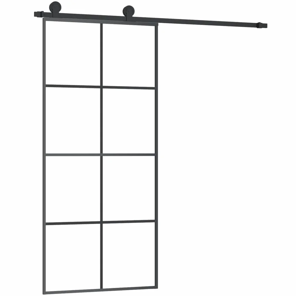 Aluminiowe drzwi przesuwne 90 x 205 cm szkło ESG | Matowe wzornictwo, delikatne uderzenie, łącznie z okuciem, oszczędność miejsca