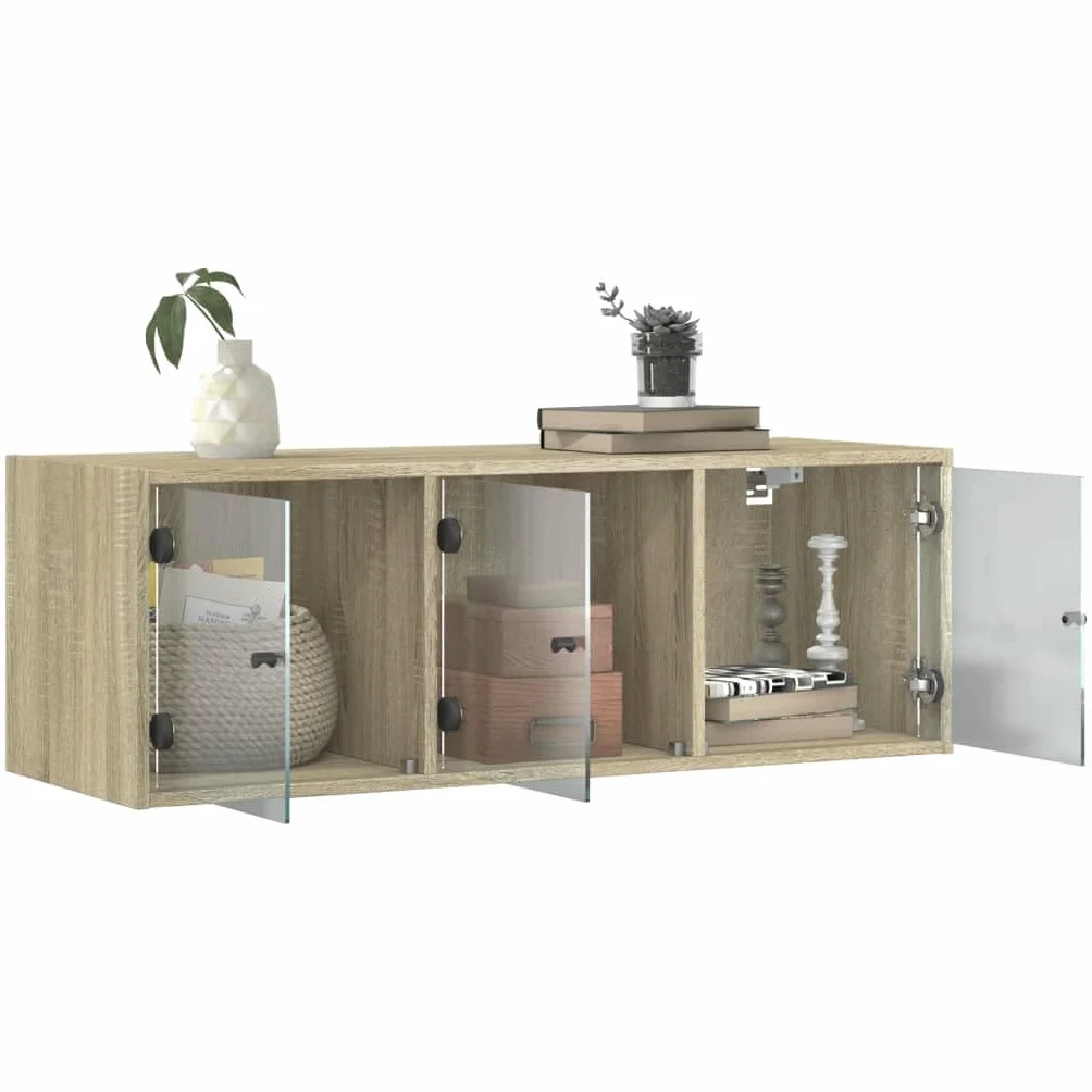 Szafka ścienna ze szklanymi drzwiami, dąb Sonoma z materiału drewnopochodnego 102 x 37 x 35 cm, szafka do przechowywania z półkami i półką, do biura, korytarza, piwnicy, warsztatu, miejsca do