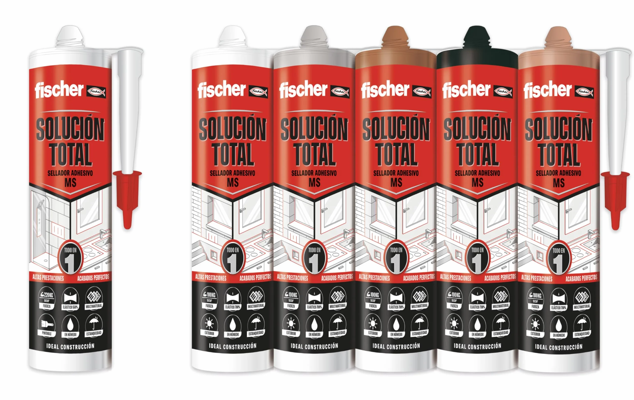fischer 570946 - Całkowity roztwór Biały, Uszczelniacz Klej MS, klej, uszczelnia i naprawy, wewnątrz i na zewnątrz, wodoodporny | Polimer MS | 290 ml