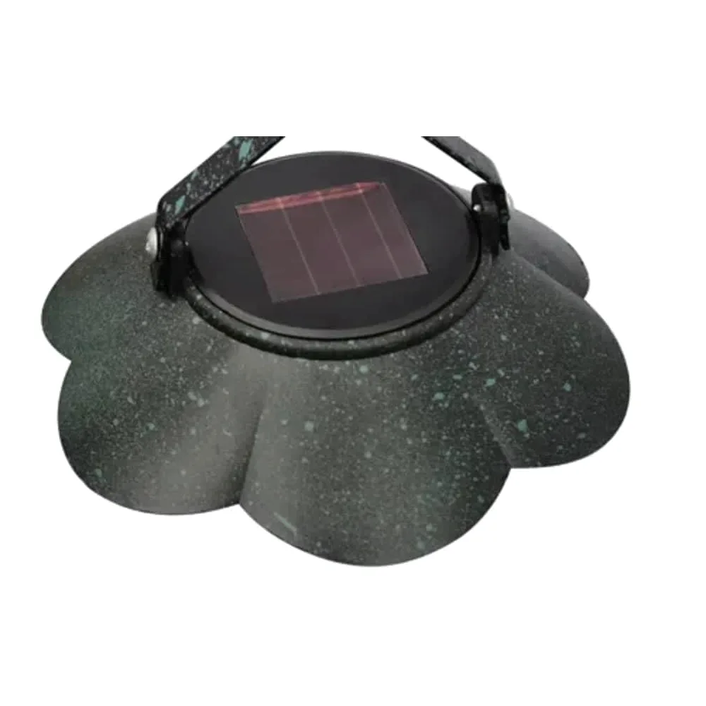 Lampa solarna wisząca z 4 donicami, matami z włókna kokosowego i żeliwną ramą – dekoracja ogrodowa na balkon, taras i do ogrodu z automatycznym oświetleniem LED o zmierzchu.