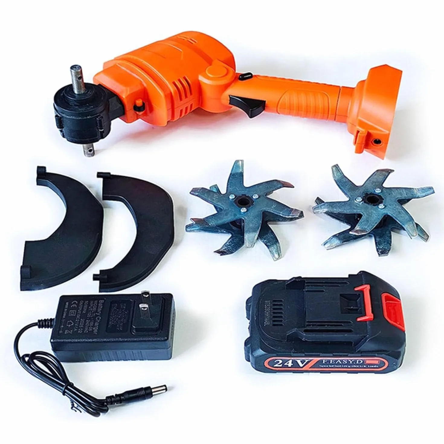 Bezprzewodowa elektryczna glebogryzarka, 21 V mini glebogryzarka z 4 rzędami zębów, głębokość robocza 10 cm, tyczki przedłużające 1,3 m, do uprawy warzyw, szklarni 2-Battery