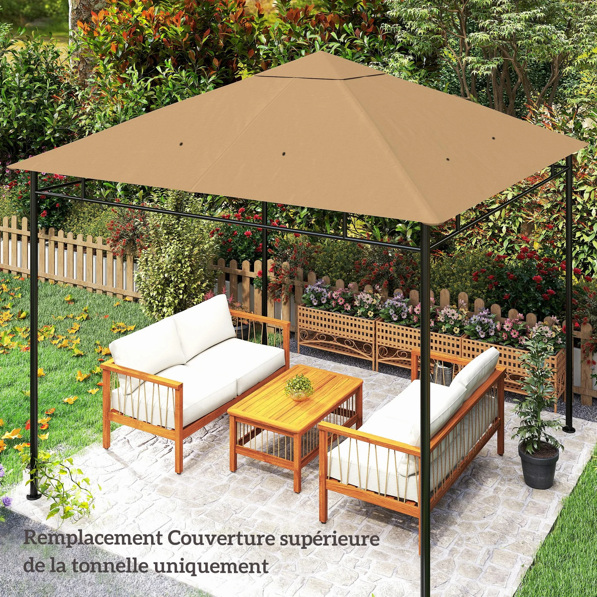 Outsunny Zapasowe płótno do pawilonu 3 x 3 m Anty-UV 180 g/m² Beżowy
