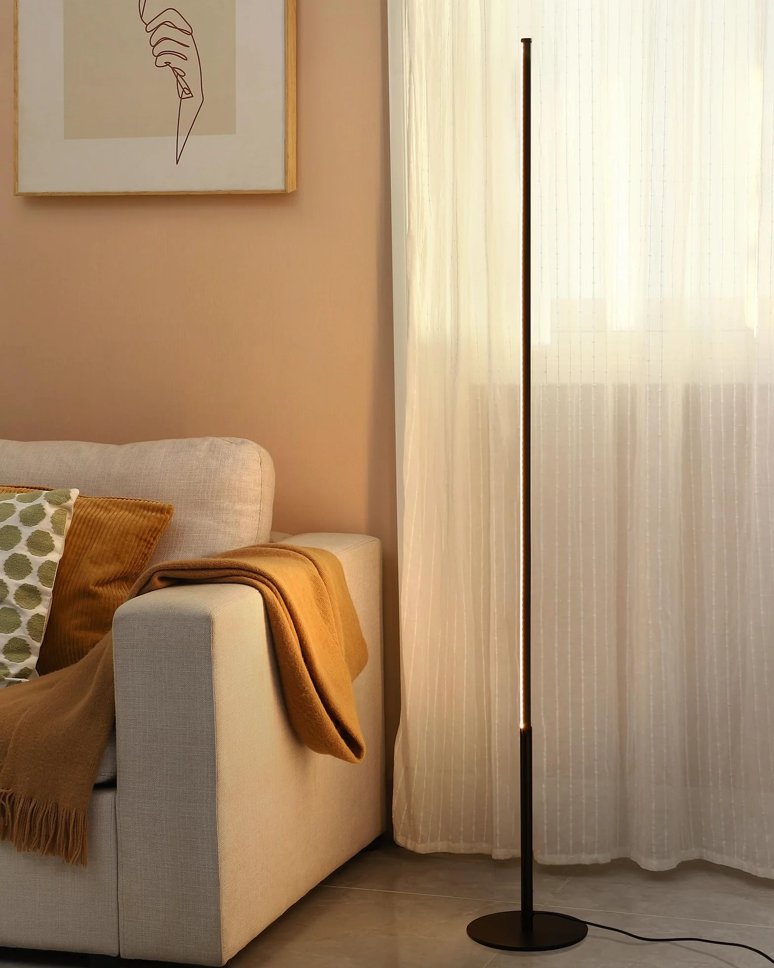 EDISHINE Lampa stojąca LED, 2 sztuki, ściemniana, minimalistyczna lampa narożna do salonu, nowoczesna lampa stojąca z przełącznikiem nożnym, 3000 K, ciepła biel, 146 cm, kolumna świetlna do sypialni