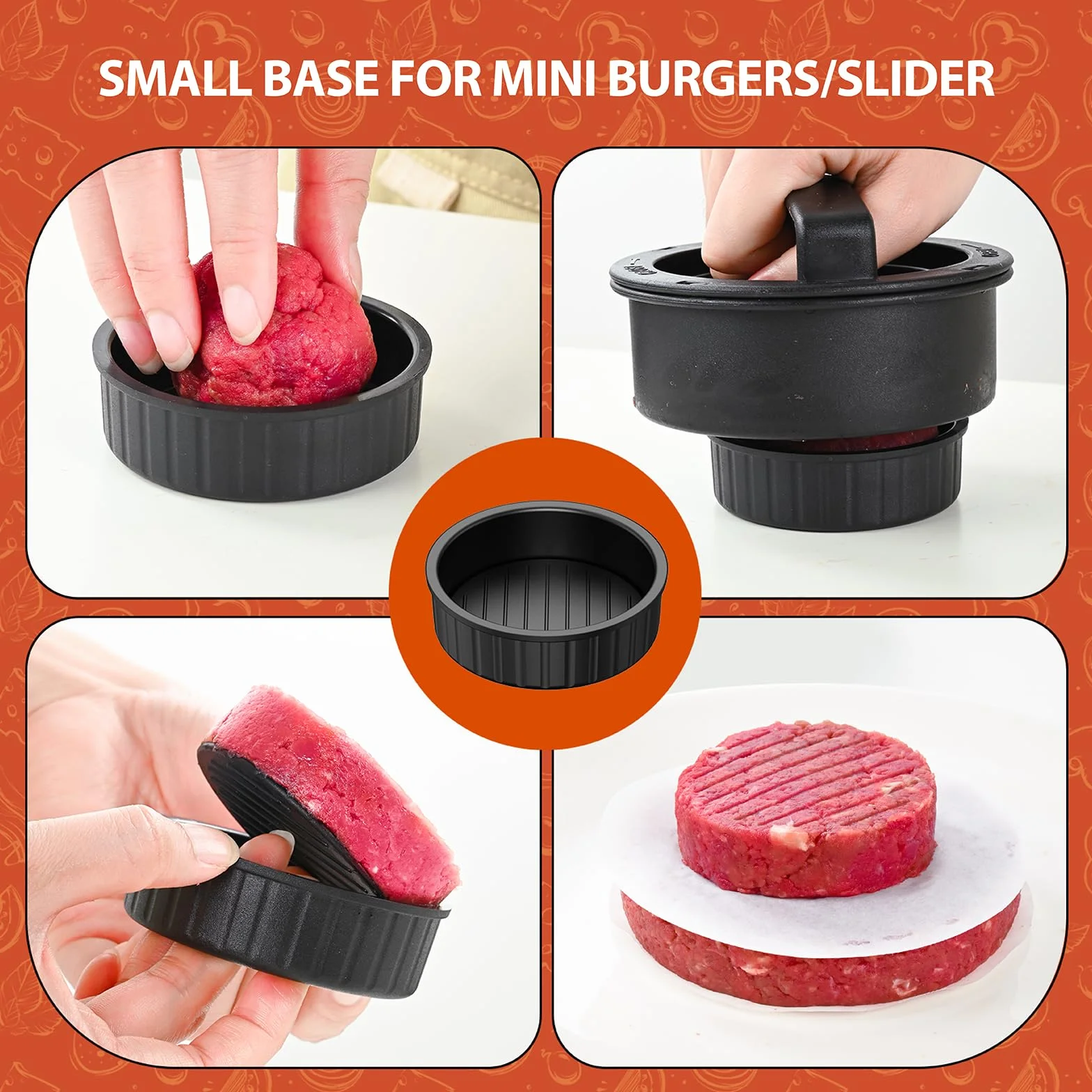 Prasa do hamburgerów 4 w 1 Patty-Maker Slider z 100 płytami papieru woskowego