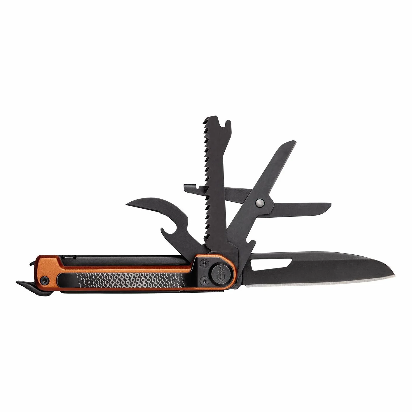 Gerber Scyzoryk z 7 funkcjami, narzędzie wielofunkcyjne z gładkim ostrzem, z nożyczkami i piłą, ArmBar Scout, czarny/pomarańczowy, stal nierdzewna/aluminium, 1064396