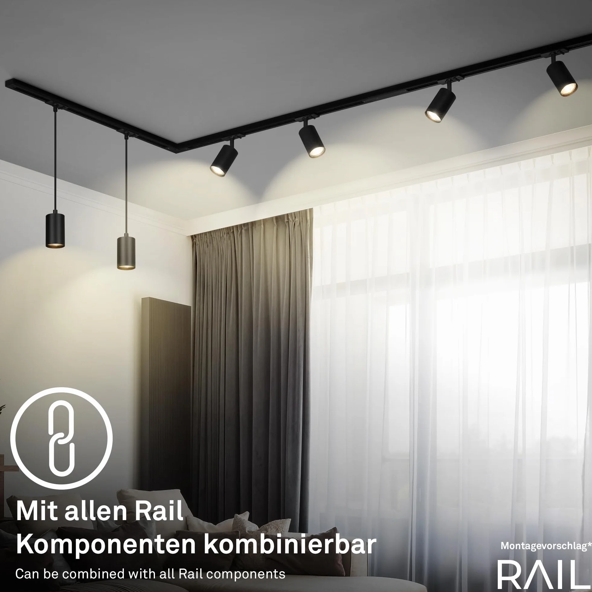 BRILONER - System szynowy Rail szyna zasilająca, akcesoria, element przedłużający, 0,75 m, czarny