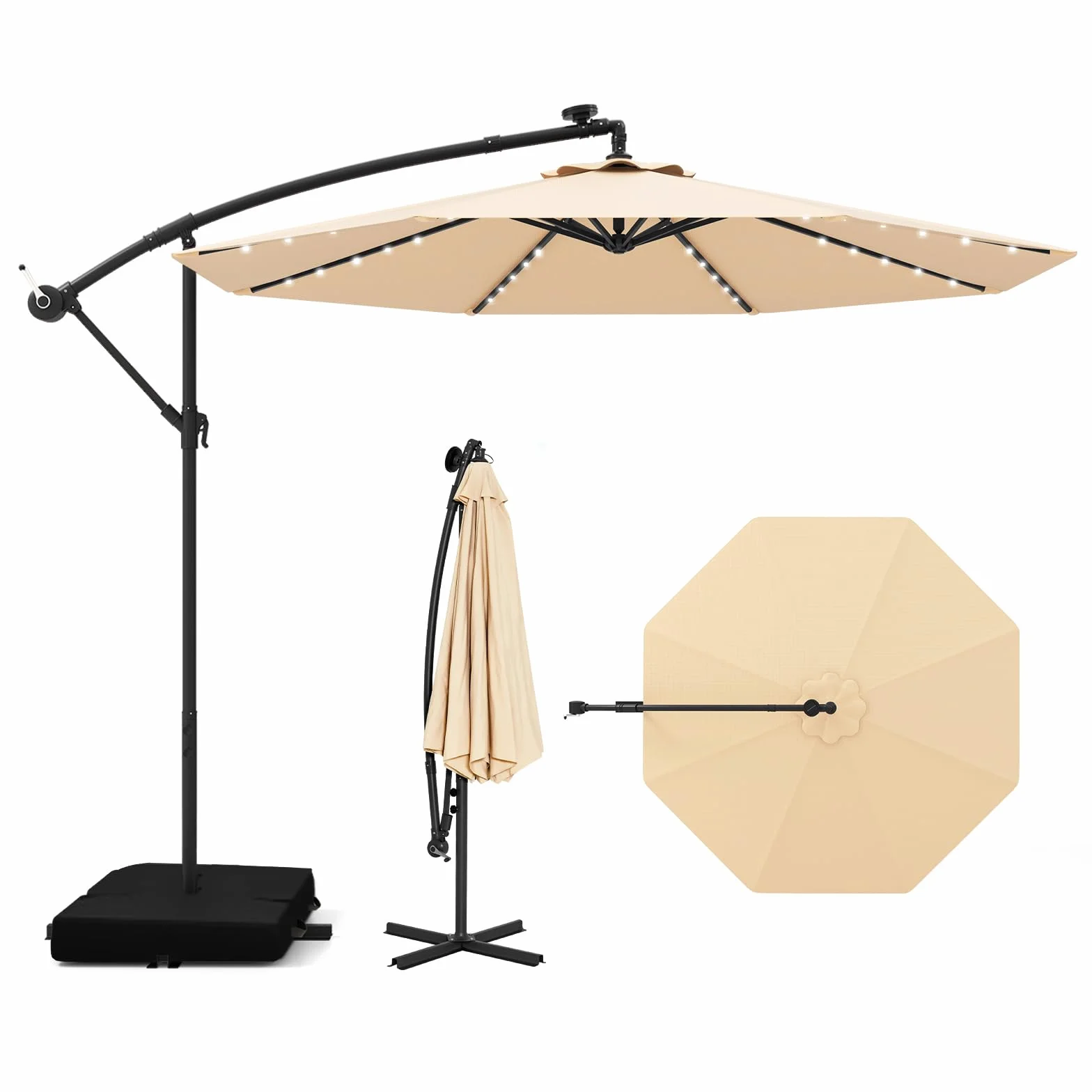 COSTWAY Parasol ogrodowy z diodami LED 300 cm UV