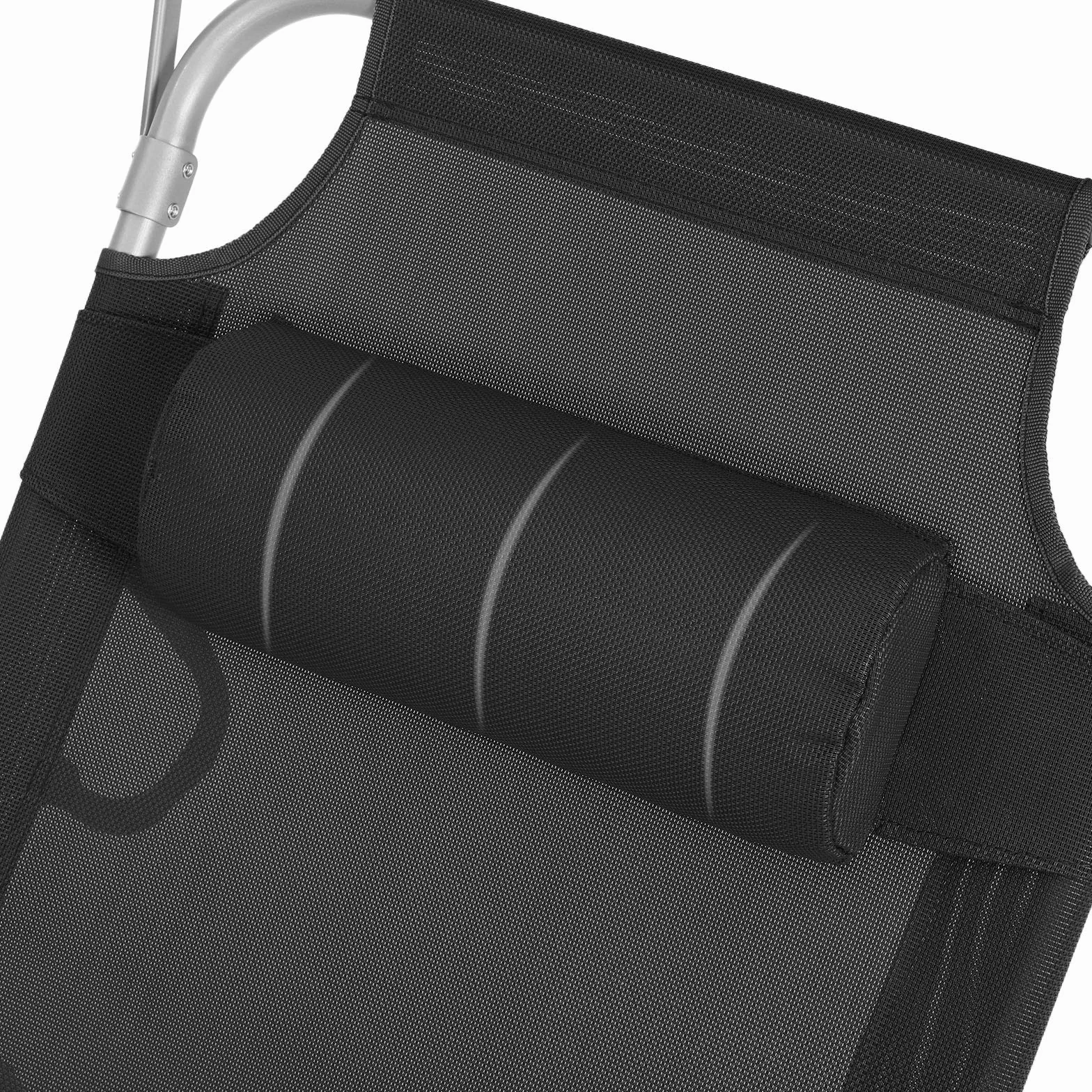 SONGMICS Leżak do opalania, leżak relaksacyjny z zagłówkiem, oparciem i parasolem, odchylany, lekki, składany, 53 x 193 x 29,5 cm, obciążenie 150 kg, do ogrodu, czarny GCB192B01