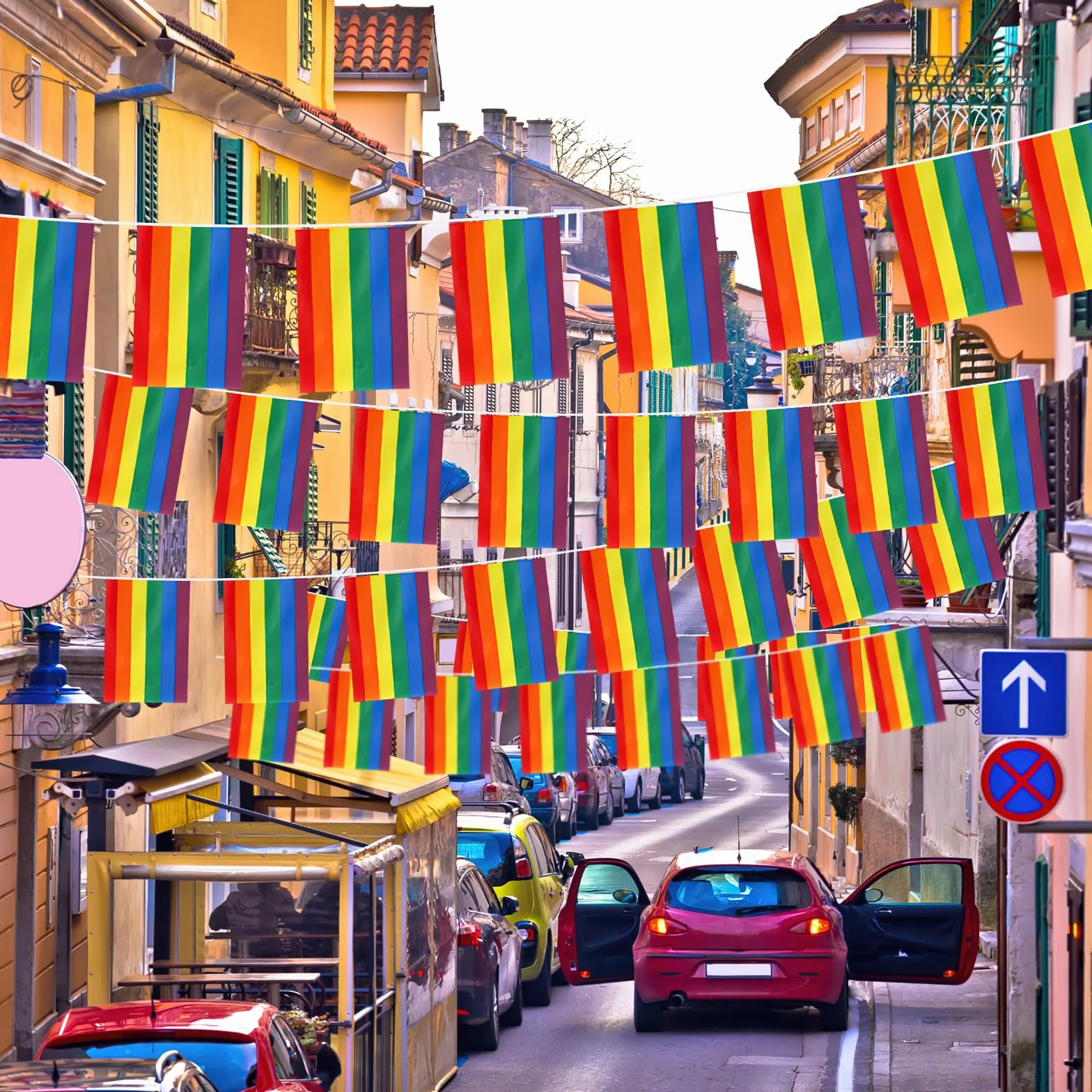 ACTOYS Tęczowa flaga Gay Pride, mała tęczowa flaga, odporna na warunki atmosferyczne, tęczowa flaga na zewnątrz, girlanda do użytku wewnątrz i na zewnątrz, do ogrodu, na imprezę Pride Month, dekoracja, 10 metrów