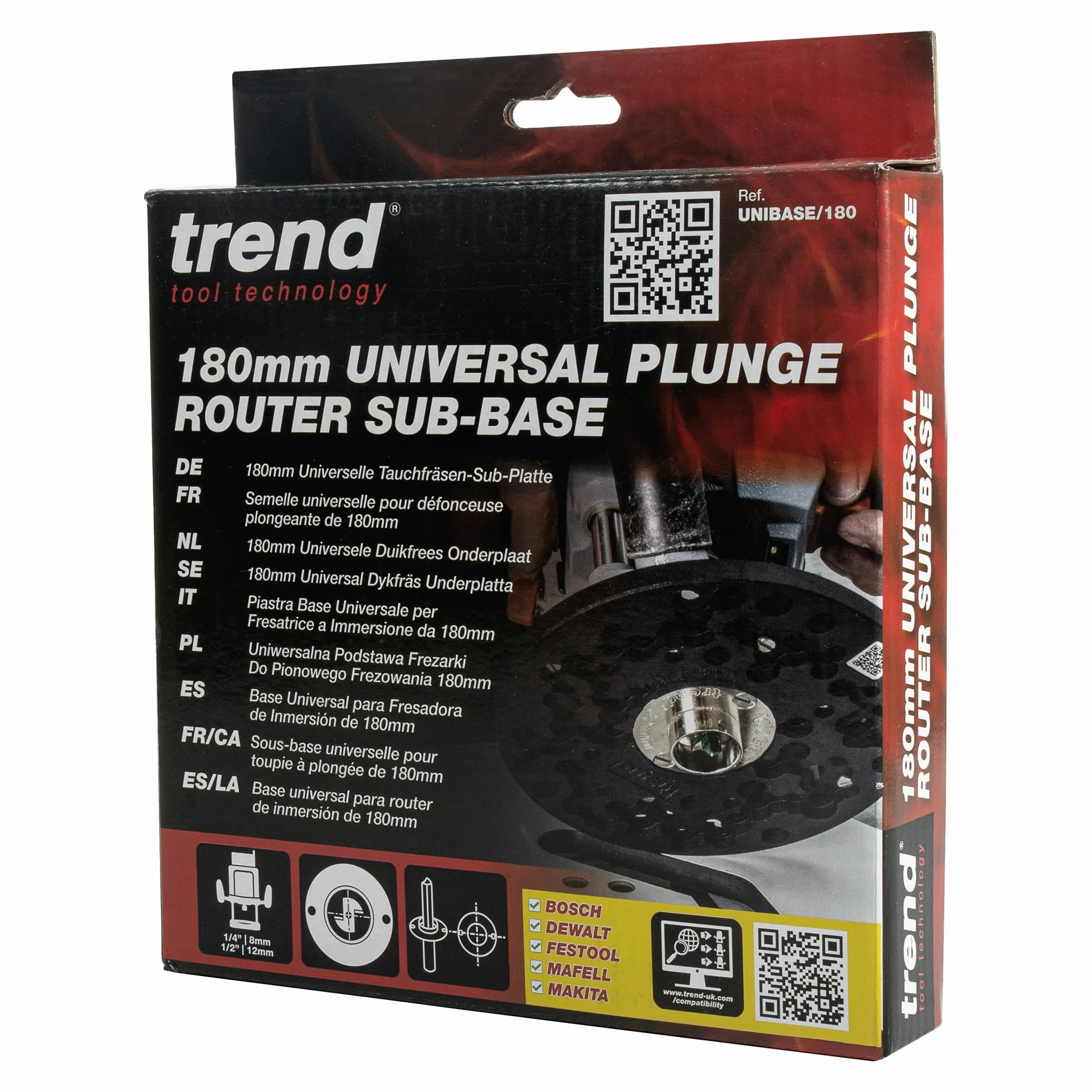 Trend Duża Uniwersalna Płyta Podstawowa do Frezarki Zanurzeniowej, 180mm, Zwiększona Kompatybilność dla Frezarek Zanurzeniowych 12mm, UNIBASE/180