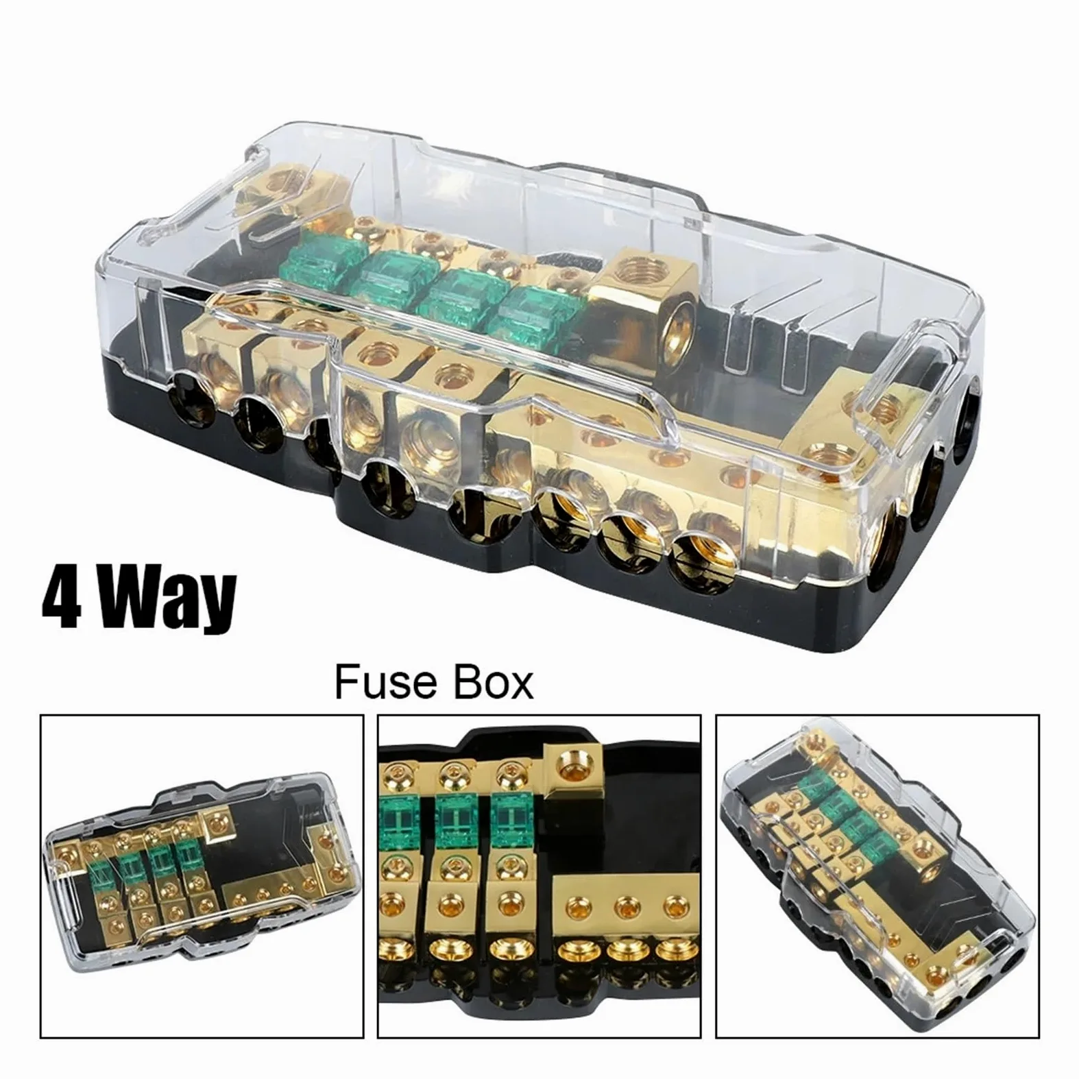24V 12V 30A 60A bezpiecznik Blade Box rozdzielacz blokowy dystrybucja prądu stałego wskaźnik LED akcesoria do odtwarzacza samochodowego Stereo uchwyt bezpieczników(Gold)