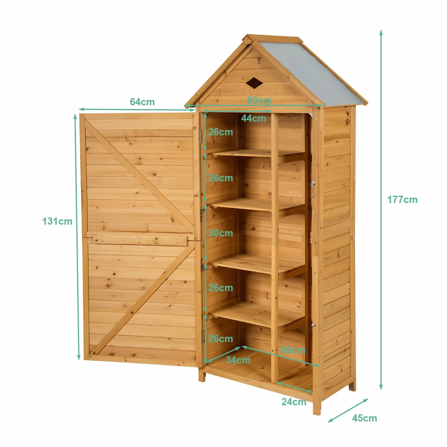 COSTWAY Szafka ogrodowa z drewna odporna na warunki atmosferyczne z 4 półkami 80 x 45 x 177 cm