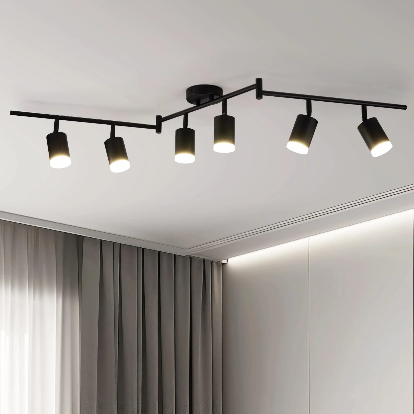 Leselux Lampa sufitowa LED Obrotowa, 6-kierunkowa regulowana oprawa sufitowa z podstawą GU10, nowoczesna matowa czarna lampa punktowa do kuchni, sypialni, salonu, lampa nie jest dołączona