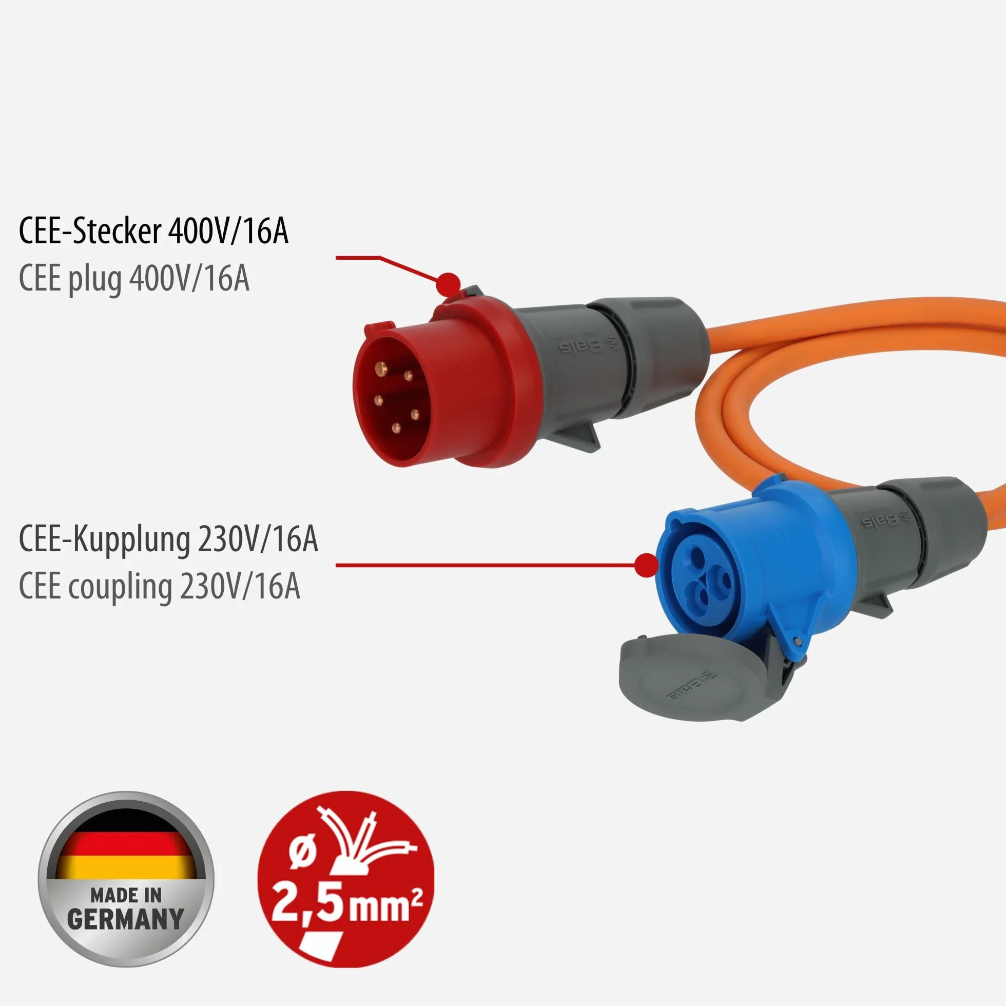 Brennenstuhl Camping Adapter Cable/CEE Adapter with 400V/16A CEE plug and 230V/16A CEE socket (1.5m cable in orange, H07RN-F 3G2.5, permanent outdoor use IP44, Made in Germany)