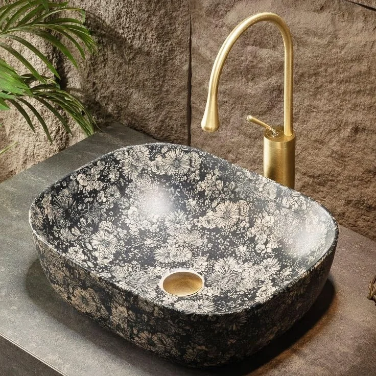 zlew nablatowy Ceramiczna umywalka łazienkowa, 48 * 39 * 14 cm, nablatowa, porcelanowa, nablatowa (pojedyncza umywalka)