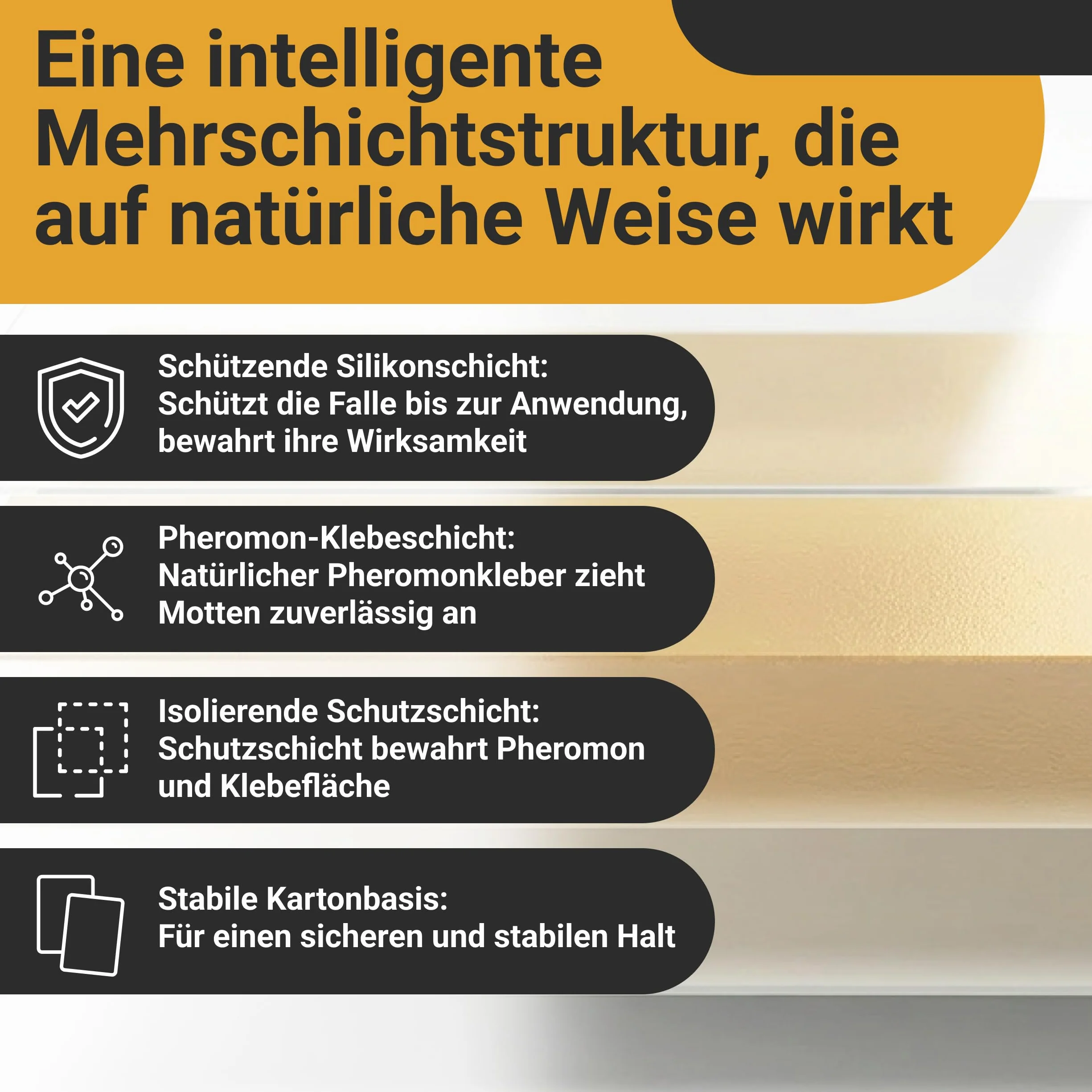 Pułapki na mole spożywcze – łapie mole i feromony owady pokarm dla dyskretnej kuchni, nietoksyczna do 3 miesięcy - Biocide Free - 12 kart - Made in Germany