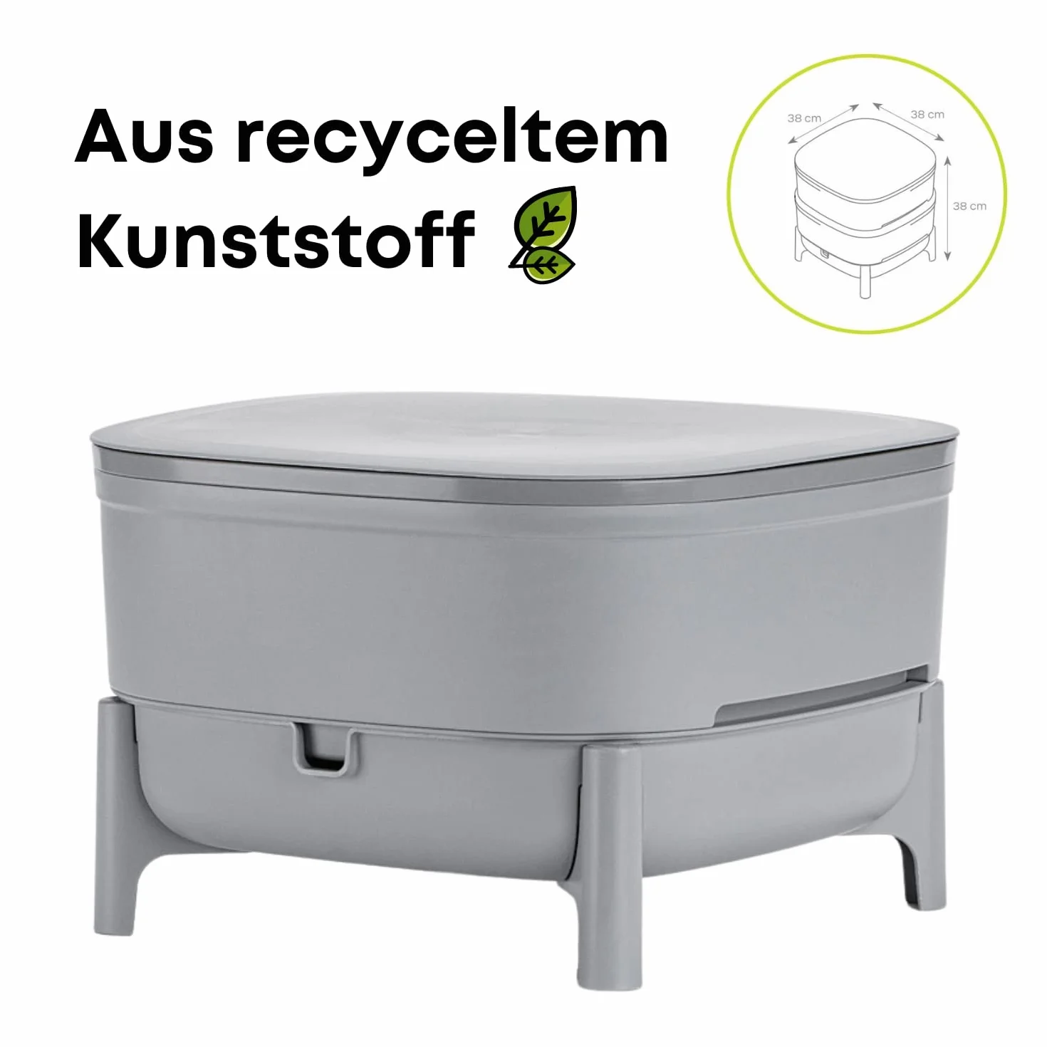 Vermicompost do kuchni i balkonu - Wormbox Przypomina torf - wiadro projektowe wykonane w 100% z tworzywa sztucznego z recyklingu - pojemność 30 litrów, szary