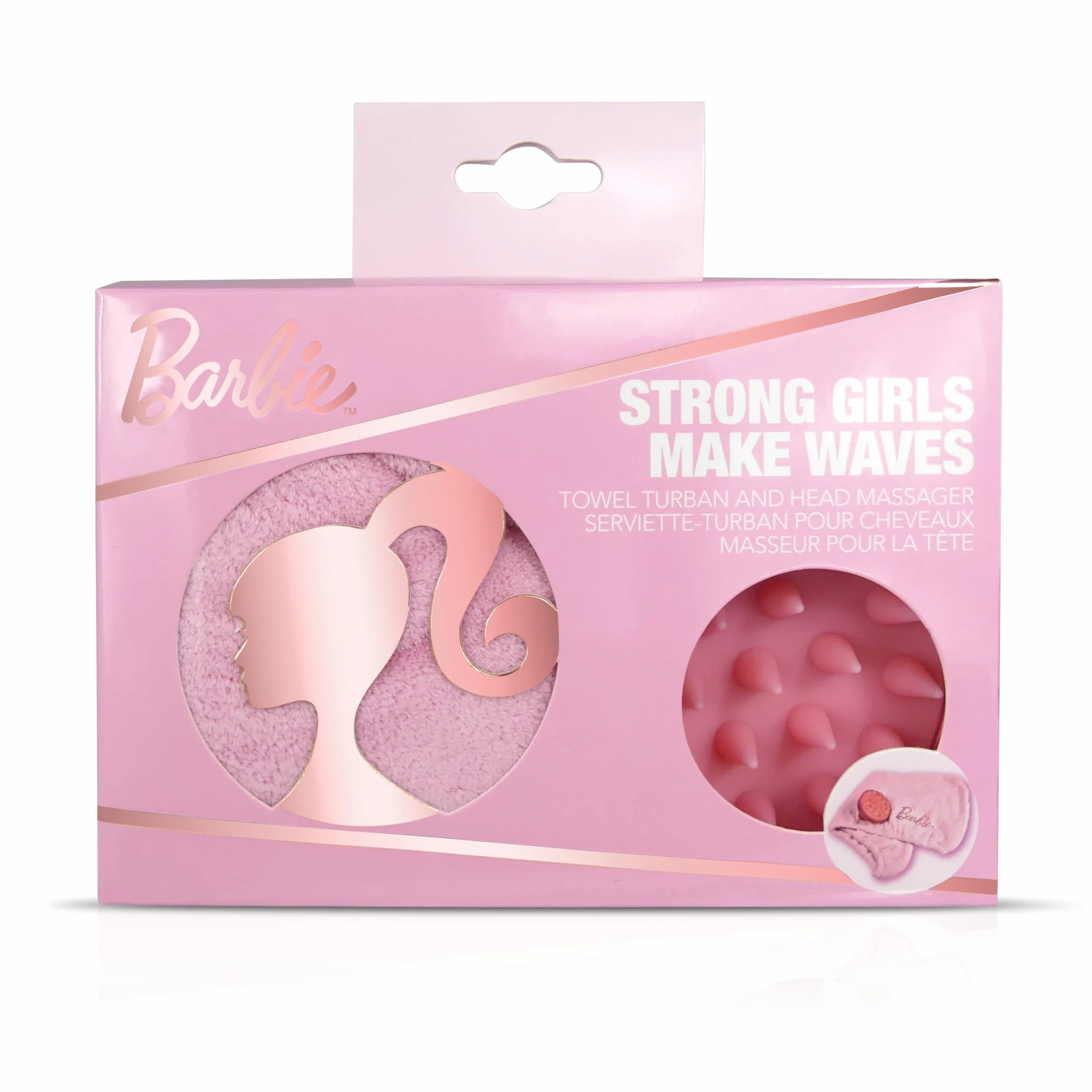 Barbie Make Waves zestaw upominkowy do pielęgnacji włosów – masażer głowy i ręcznik turban/ręcznik z mikrofibry – szybkoschnący