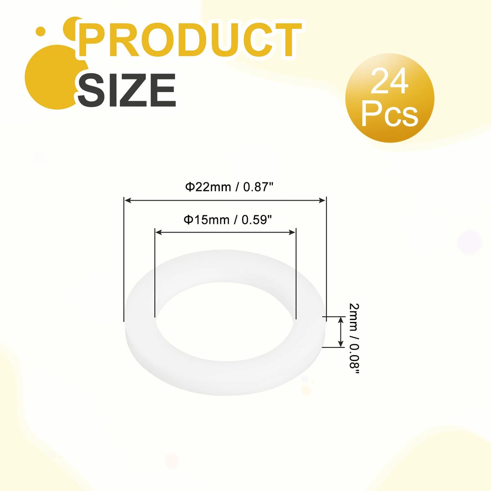 QUARKZMAN Podkładki płaskie PTFE, 24 szt. 22mm Średnica zewnętrzna 15mm Średnica wewnętrzna 2mm Grubość Uszczelka Uszczelka Uszczelka do kranów rur Węże Śruby maszynowe, białe