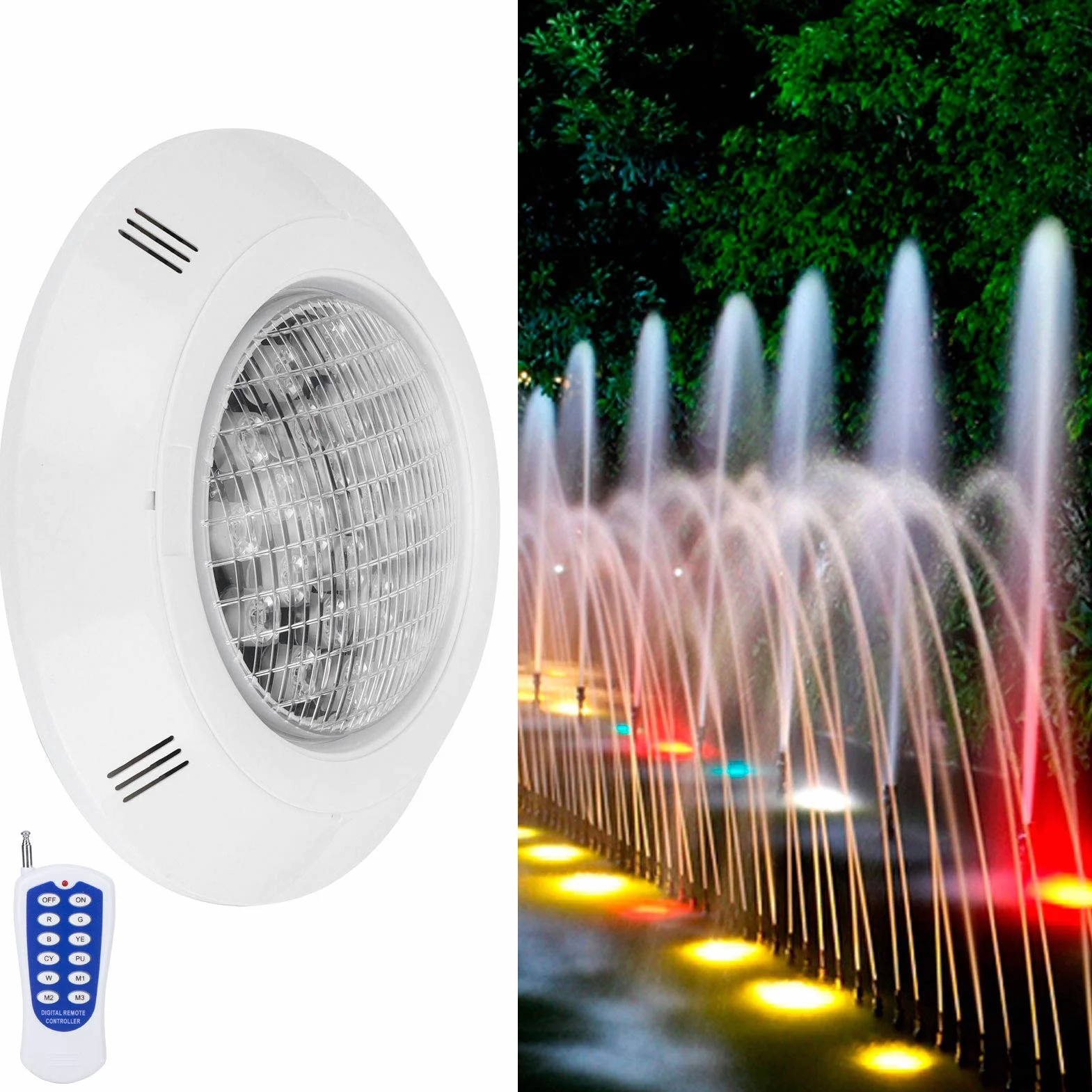 Fdit Oświetlenie podwodne RGB, wodoszczelne, oświetlenie zewnętrzne, oświetlenie basenu, oświetlenie krajobrazu, pilot zdalnego sterowania, 24 W, produkty oświetleniowe