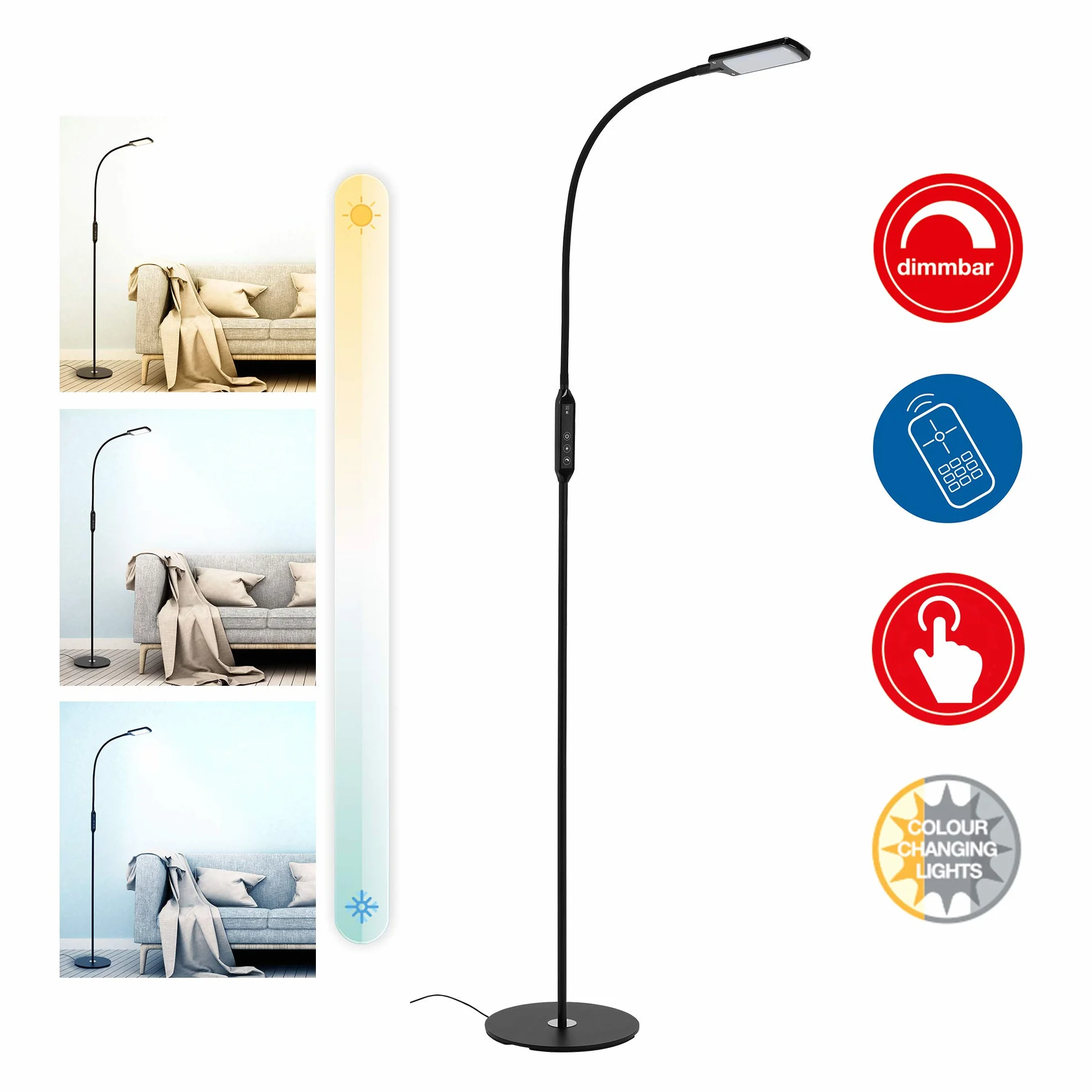 Briloner Leuchten lampa stojąca LED, ściemniana, pilot zdalnego sterowania, regulacja temperatury barwowej, 8 W, 700 lumenów, czarna, 8 W