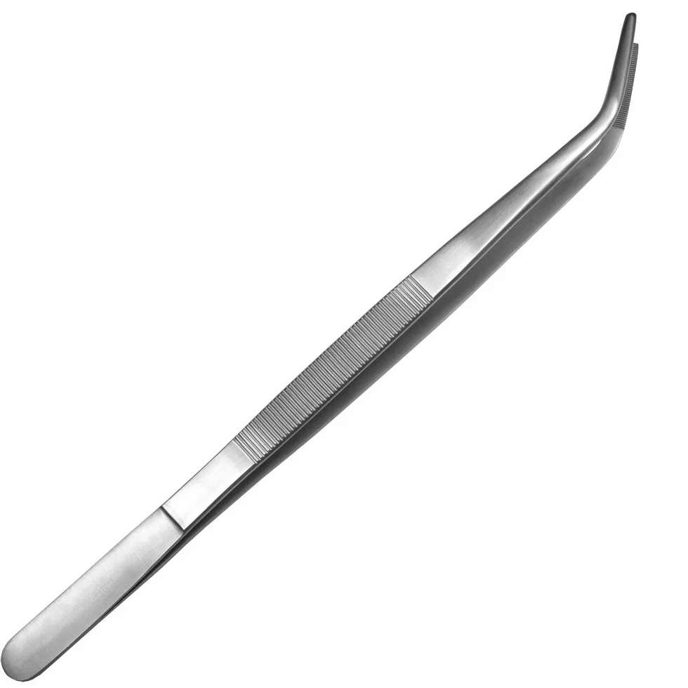 May - Zestaw – 4 x uniwersalna pęseta 35 cm – pęseta domowa – wygięta – okrągła końcówka – obrębiona wewnątrz – stal nierdzewna