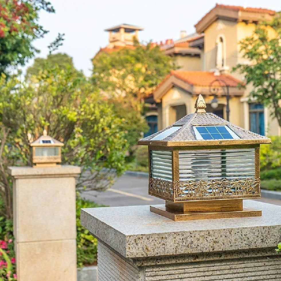Lampy Ogrodowe, Zabytkowa Lampa Solarna Led Na Słupku, Wodoodporna, Mosiężna, Ip65, Szklana Lampa Na Słupku, Lampa Ogrodowa, Zewnętrzna Lampa Na Słupku, Latarnia Na Trawn(Jeden Kolor-Wysokość-35Cm)